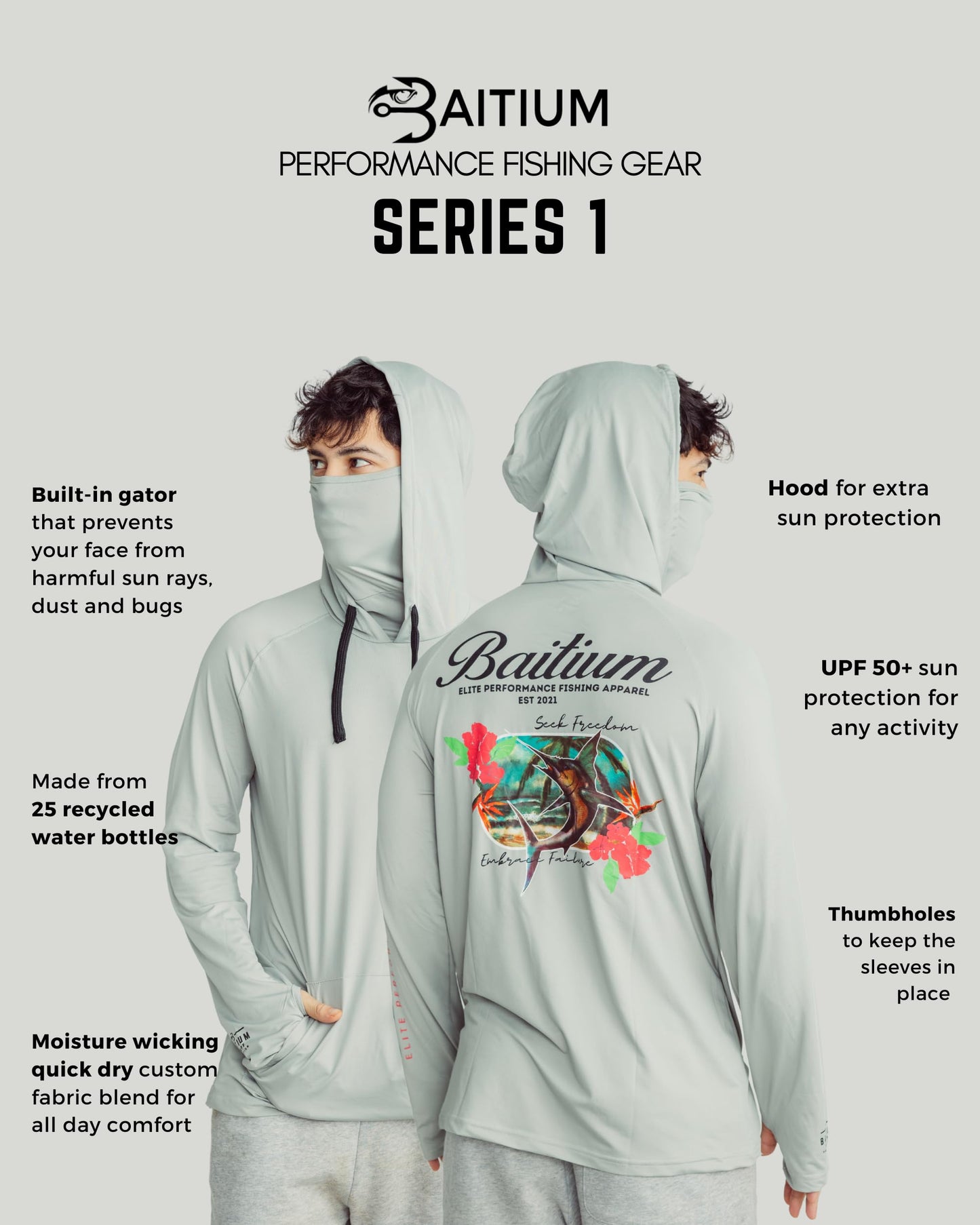 Fishing Shirts for Men,UPF50 Hooded Long Sleeve with Gaiter, Sun Protection Dry Fit Apparel, Face Mask, Fishing Clothes