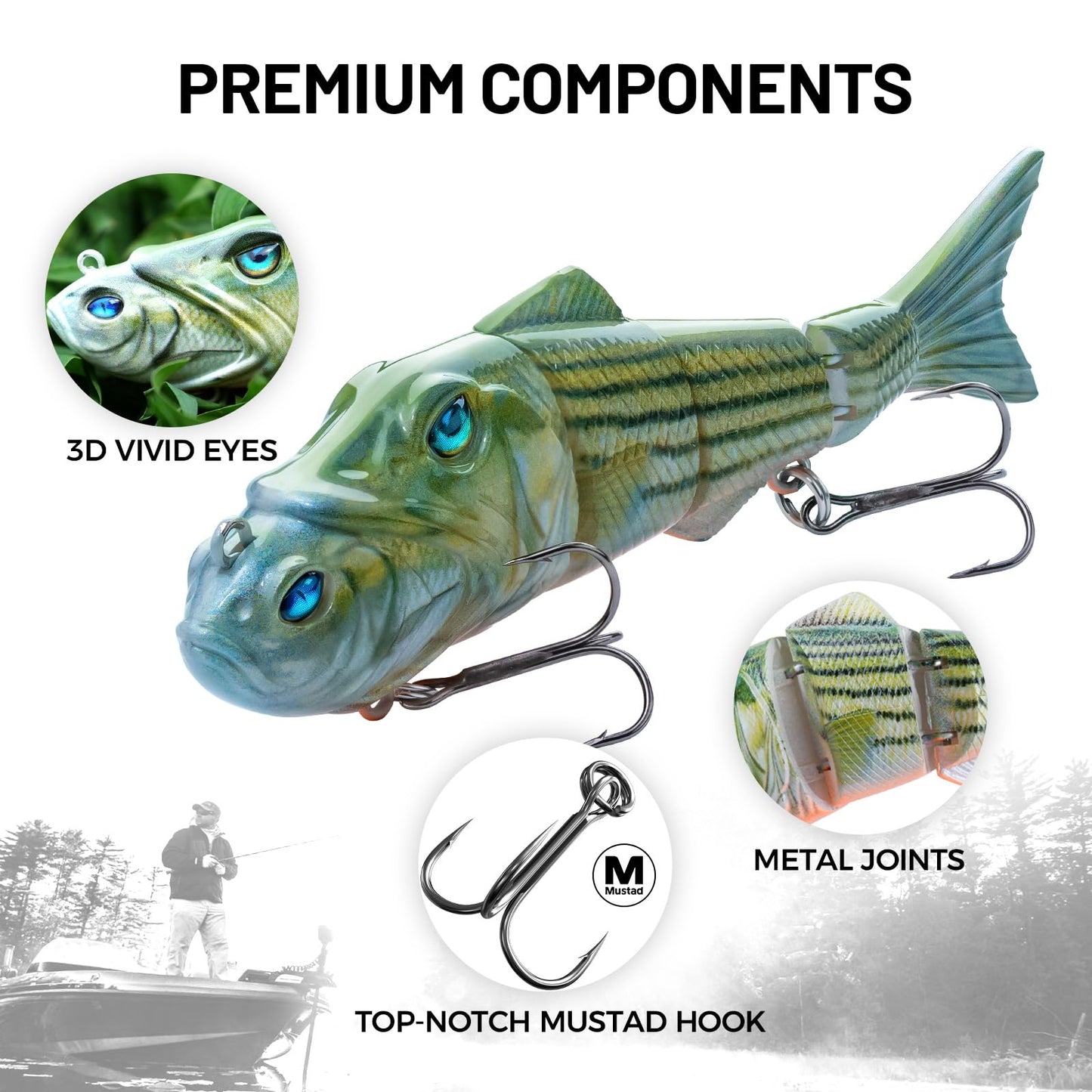 Handing Swimbaits for Bass Pike Walleye, 3 Pieces Lifelike Multi-Jointed Fishing Lures with Mustad Hooks, Fishing Bait for Freshwater and Saltwater