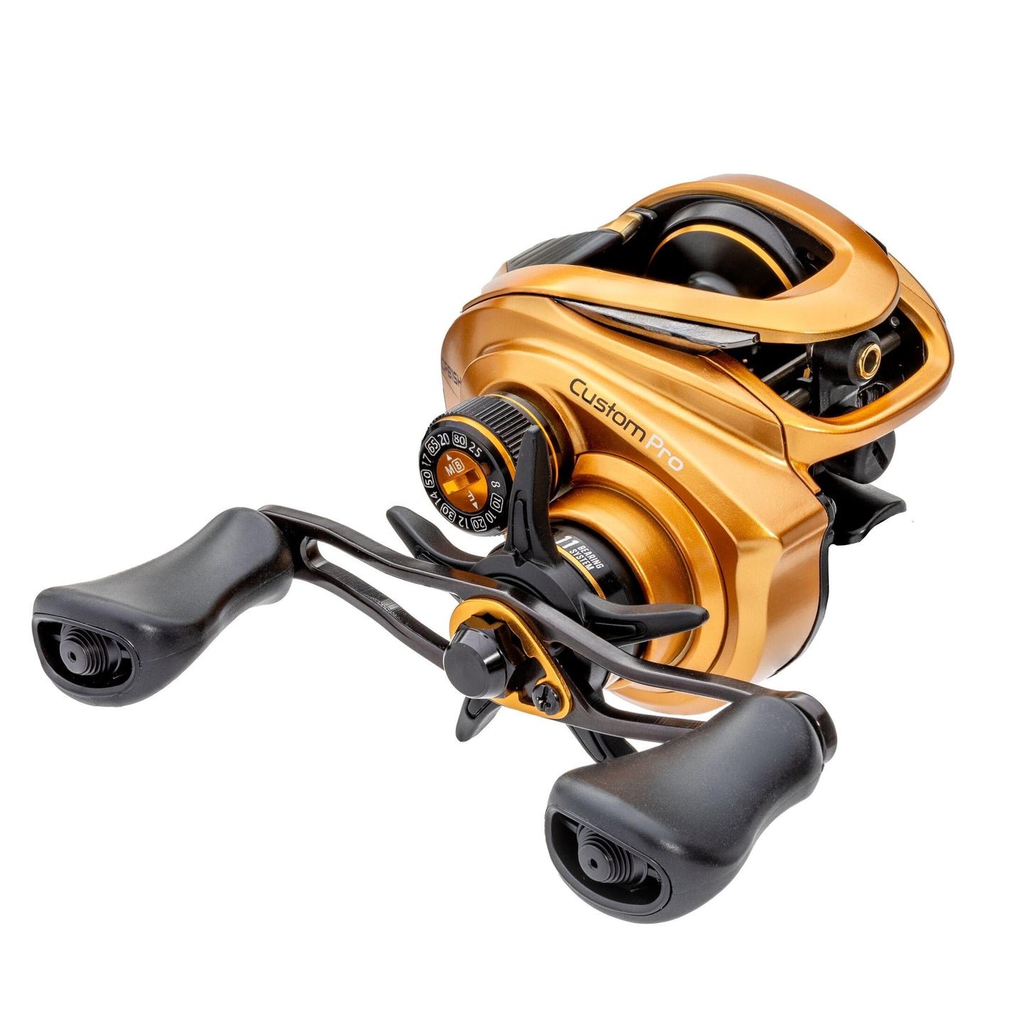 Lew’s Custom Pro Baitcast Fishing Reel, 10+1 Bearings, Aluminum Frame, ParaMag ITB Brake, Aluminum Speed Gears, Carbon Fiber Drag, Gold/Black