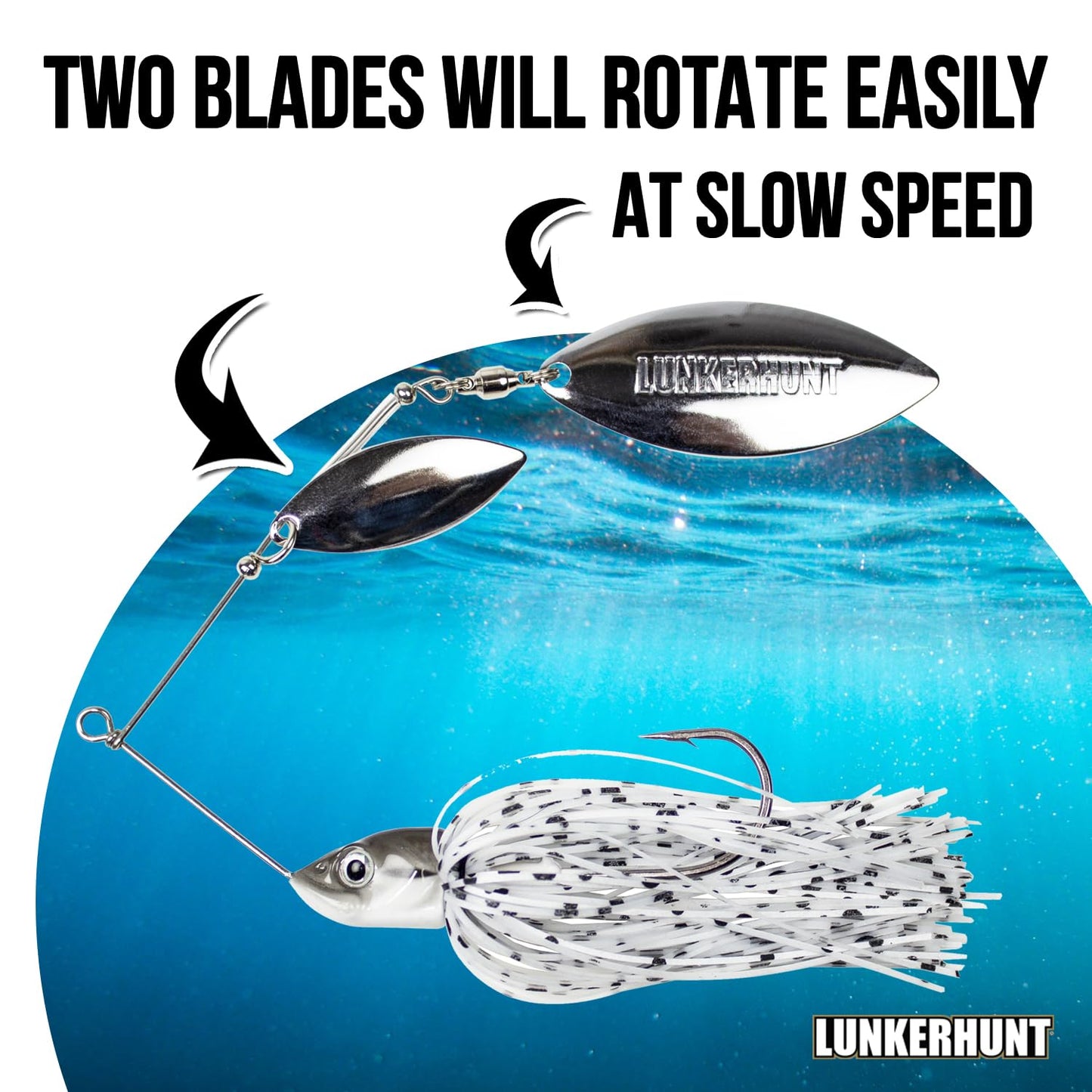 Lunkerhunt Impact Ignite | Spinnerbaits with 2 Willow Leaf Blades | Sink Fast Fishing Lure for Bass and Trout | Silicon Skirt, Swim Jig Saltwater and Deep Water Fishing Bait