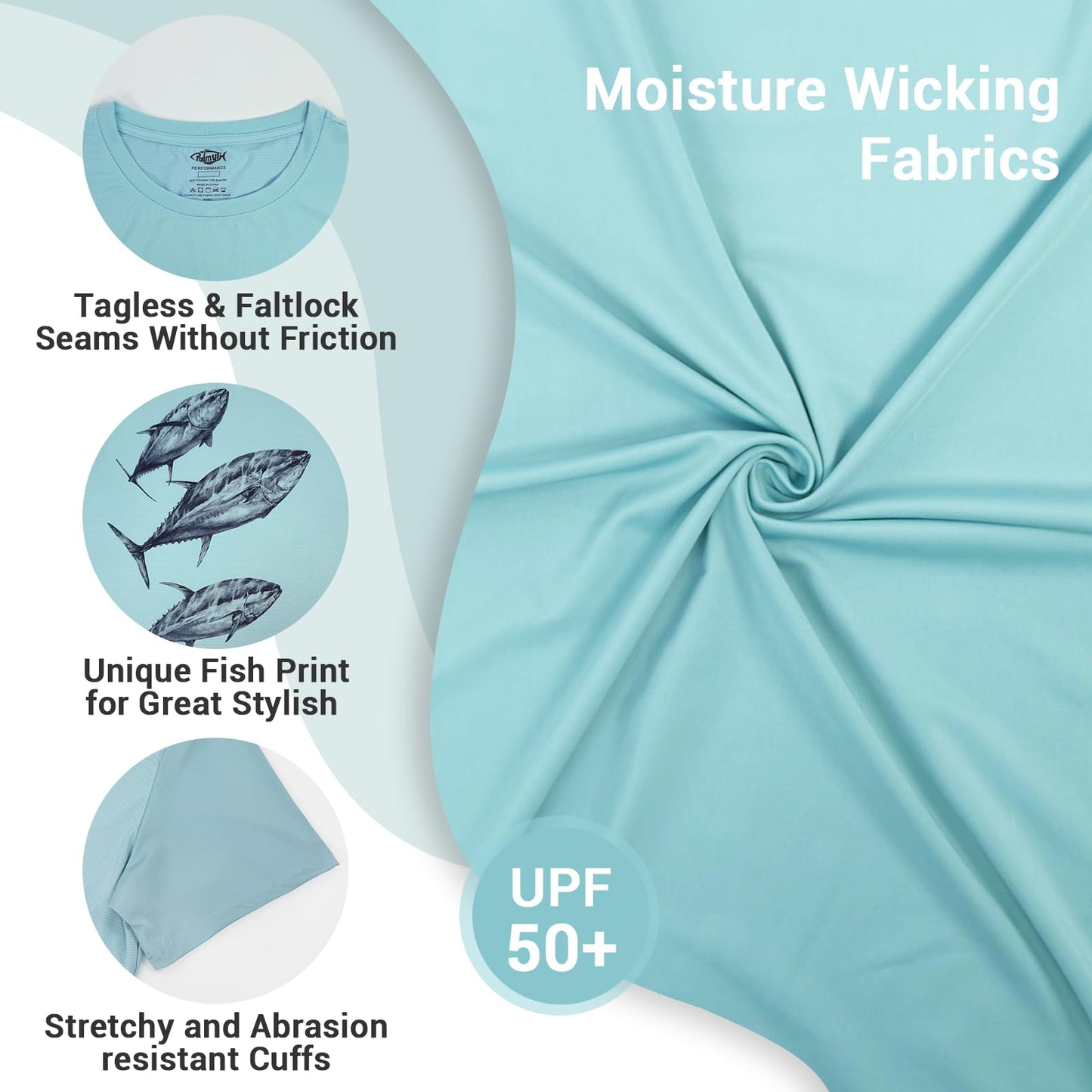 Palmyth Mens Fishing Shirts UPF 50+ Sun Protection Short Sleeve UV T-Shirts Breathable Quick-Dry