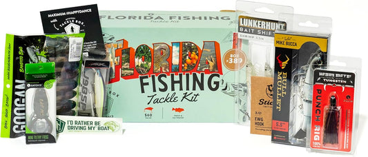 Mystery Tackle Box Florida Elite Fishing Kit – 7-9 Freshwater & Inshore Saltwater Baits for Bass, Snook, Redfish & More – Includes Exclusive Florida Decal