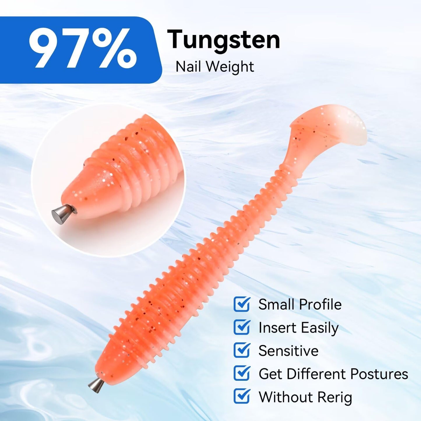12/20pcs Tungsten Nail Weights for Neko Wacky Rig Fishing, Insert Pencil Worm Sinkers for Bass Fishing