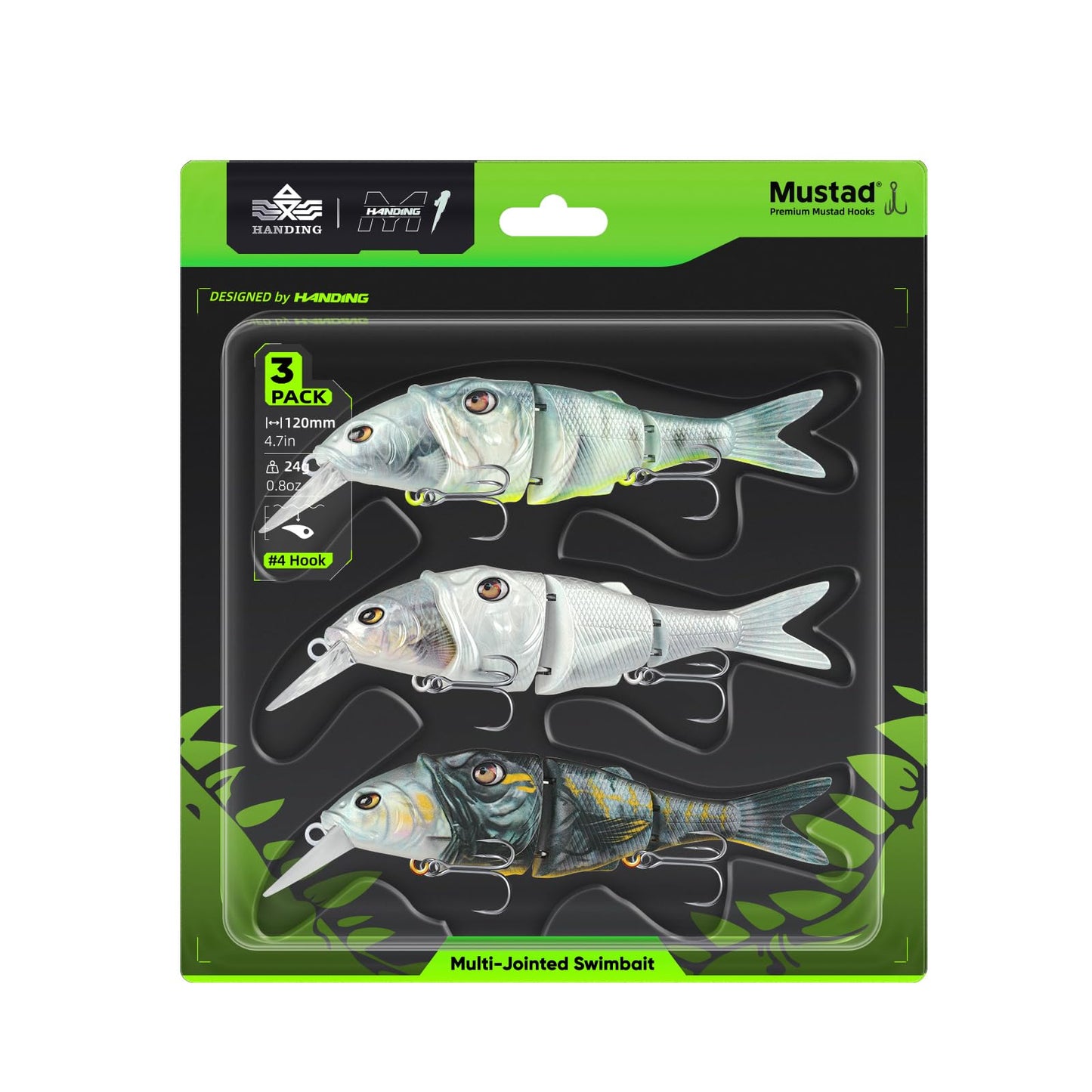 Handing Swimbaits for Bass Pike Walleye, 3 Pieces Lifelike Multi-Jointed Fishing Lures with Mustad Hooks, Fishing Bait for Freshwater and Saltwater
