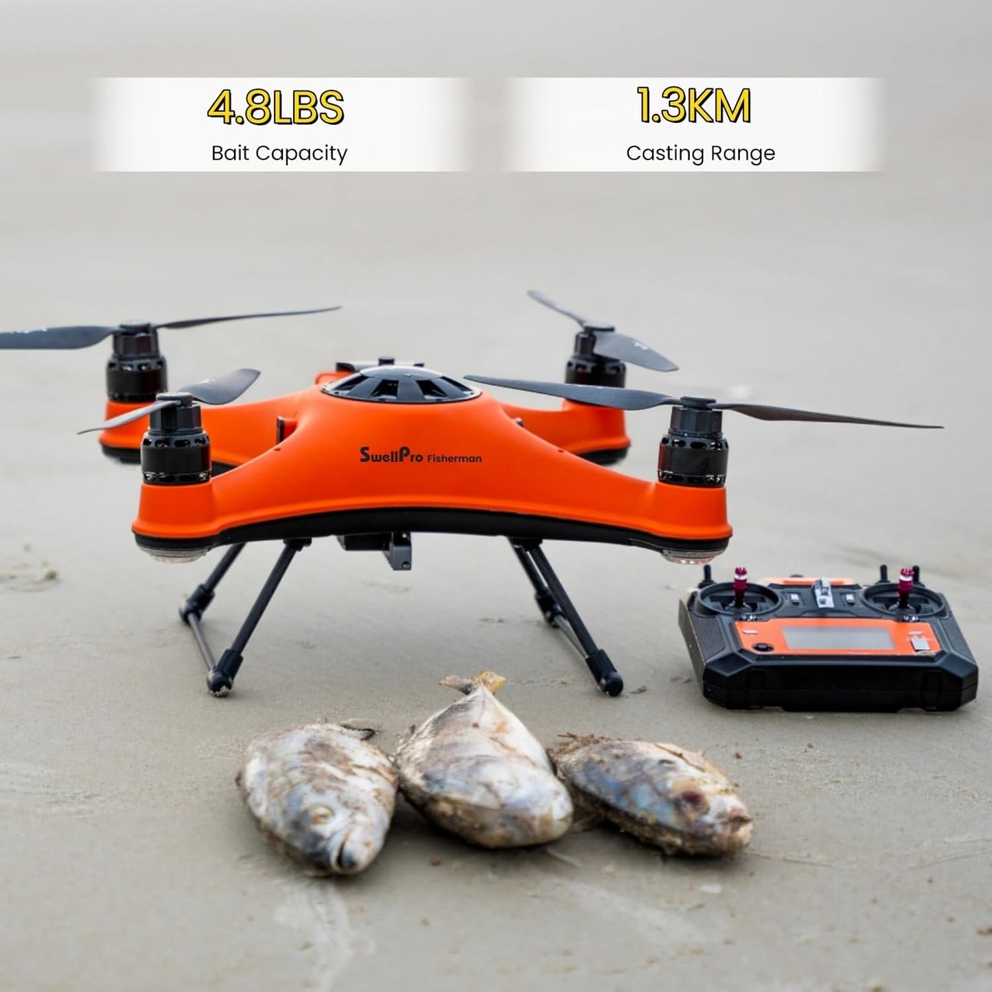 SwellPro FD1+ Fisherman Best Fishing Drone with Bait Release, 4.8 LBS Payload, 1.3KM Range, IP67 Waterproof, Auto Return & Flip, Self-floating, Entry-Level, No Camera Included