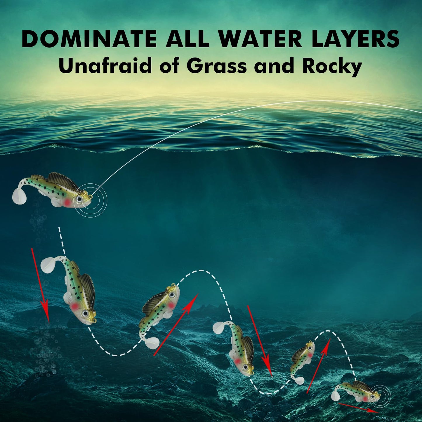 Gotour Weedless Soft Fishing Lures for Freshwater and Saltwater, Premium Pre-Rigged Jig Head Paddle Tail Swimbaits for Bass Fishing，Jigs Fishing Bait for Crappie Trout Walleye, Amazing Fishing Gifts