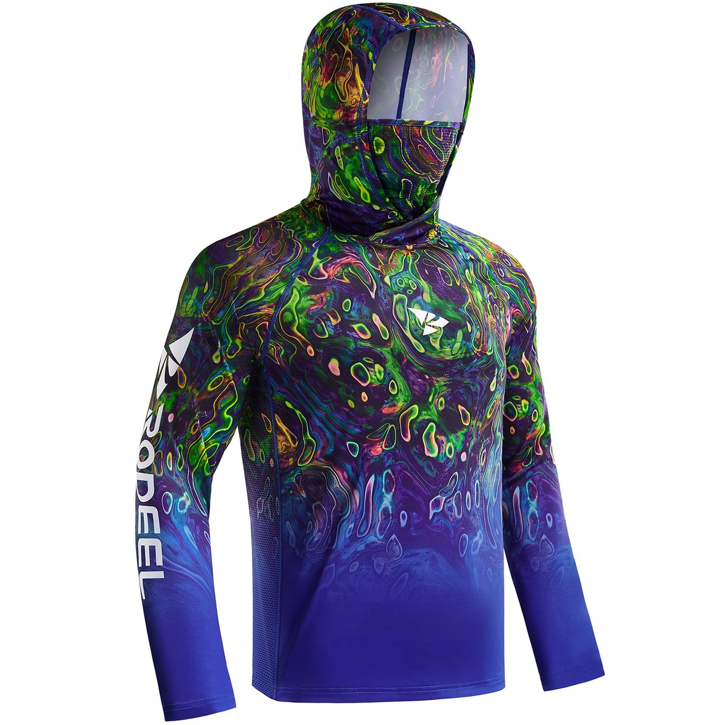 Rodeel UPF 50+ Men’s Long Sleeve Performance Fishing Hiking Shirt with Mask UV Neck Gaiter Hoodie
