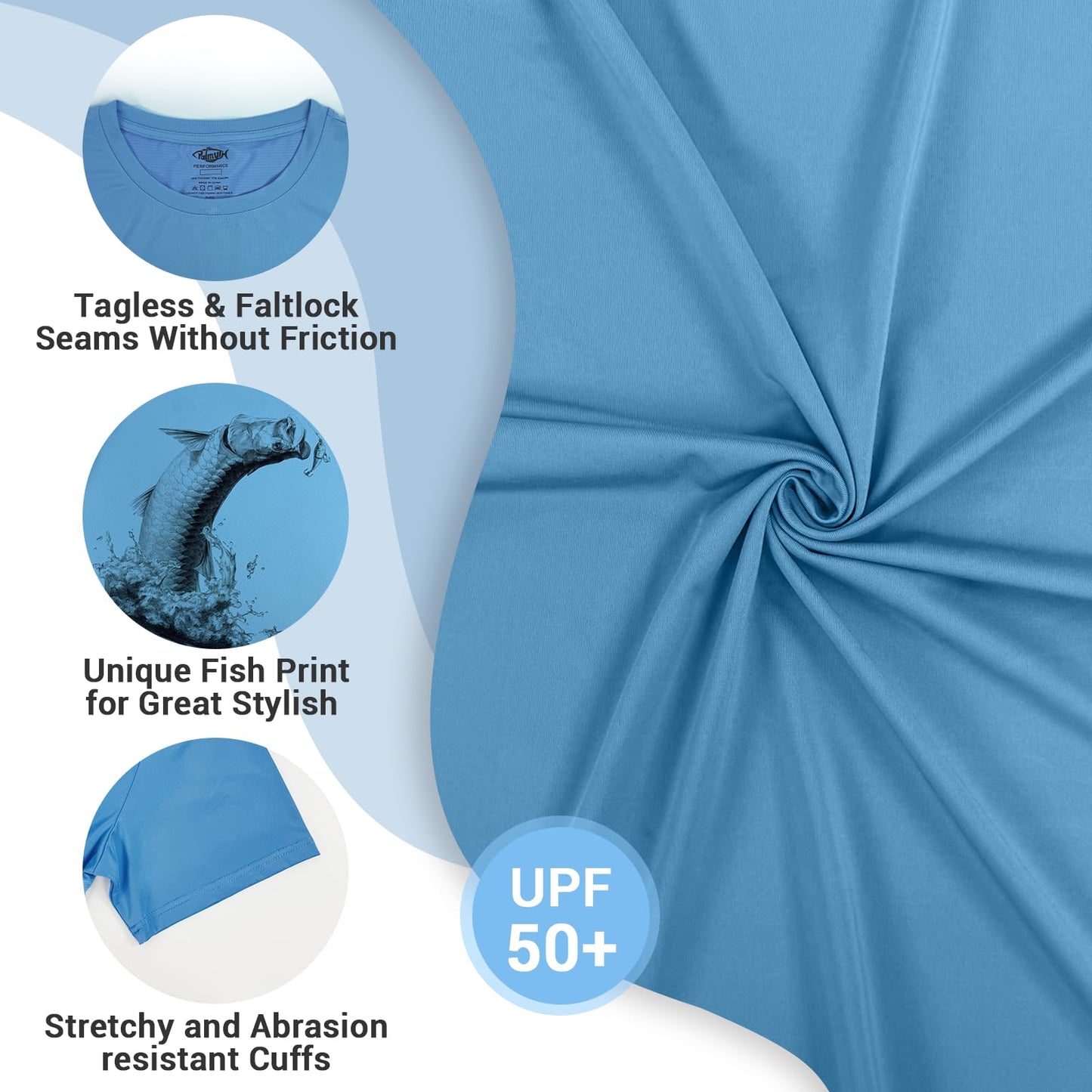 Palmyth Mens Fishing Shirts UPF 50+ Sun Protection Short Sleeve UV T-Shirts Breathable Quick-Dry