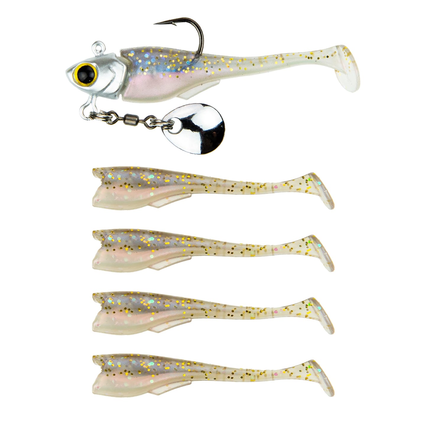 6th Sense – Pecos Underspin – Realistic Baitfish Imitator with 3D Eyes, Seamless Swimbait Integration, Premium Spinner, and Super Sharp Hook – Crappie Fishing Lure (5/pk)