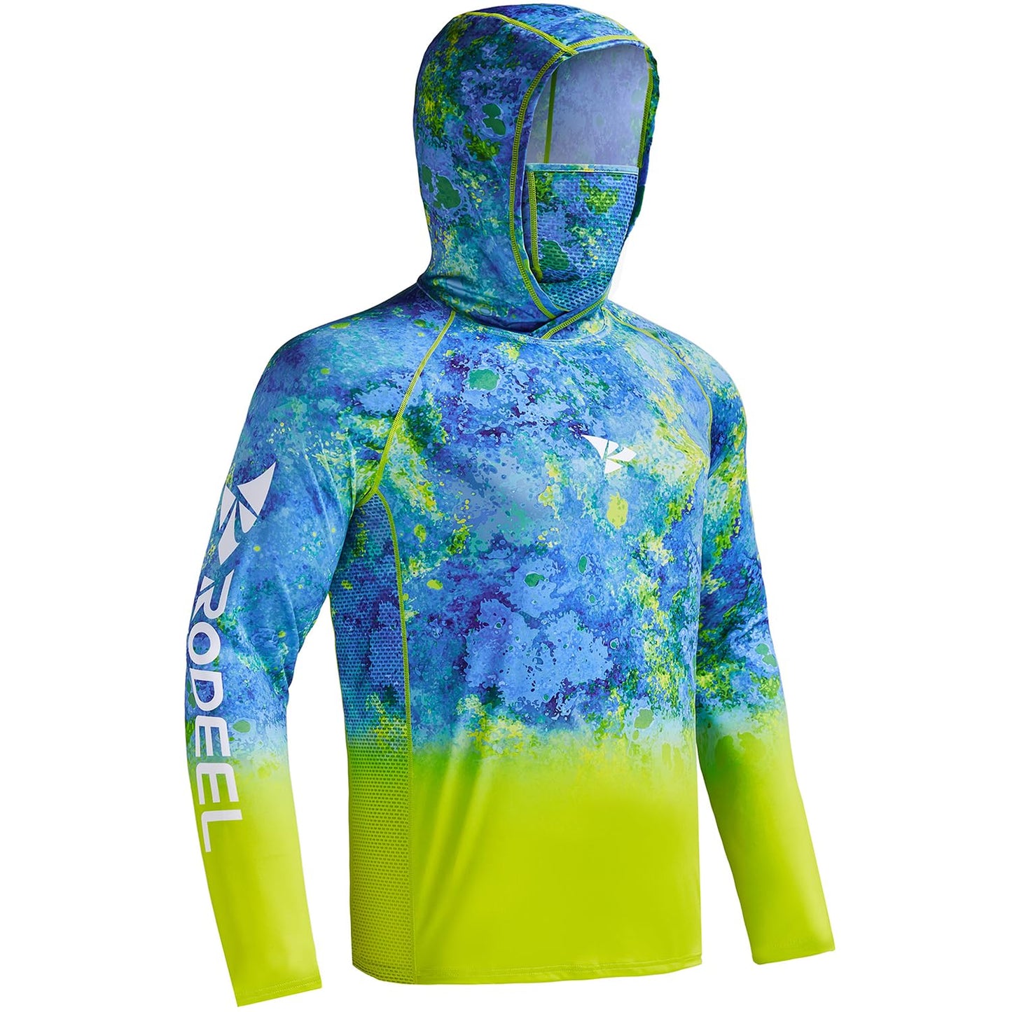 Rodeel UPF 50+ Men’s Long Sleeve Performance Fishing Hiking Shirt with Mask UV Neck Gaiter Hoodie