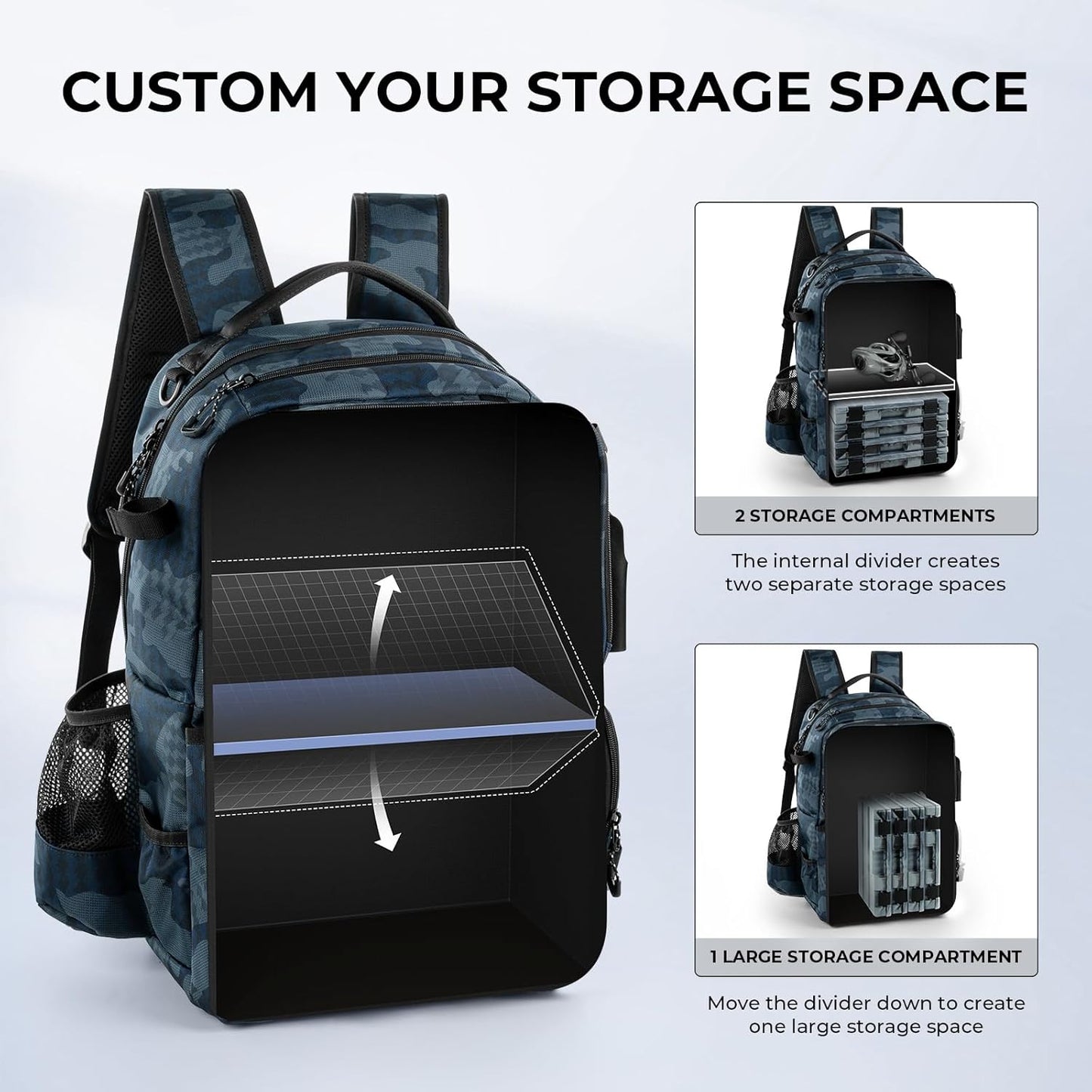 KastKing BaitSpace 50L Fishing Tackle Backpack with Removable Bait Binder,2 Rod Holders Storage Fishing Gear and Equipment