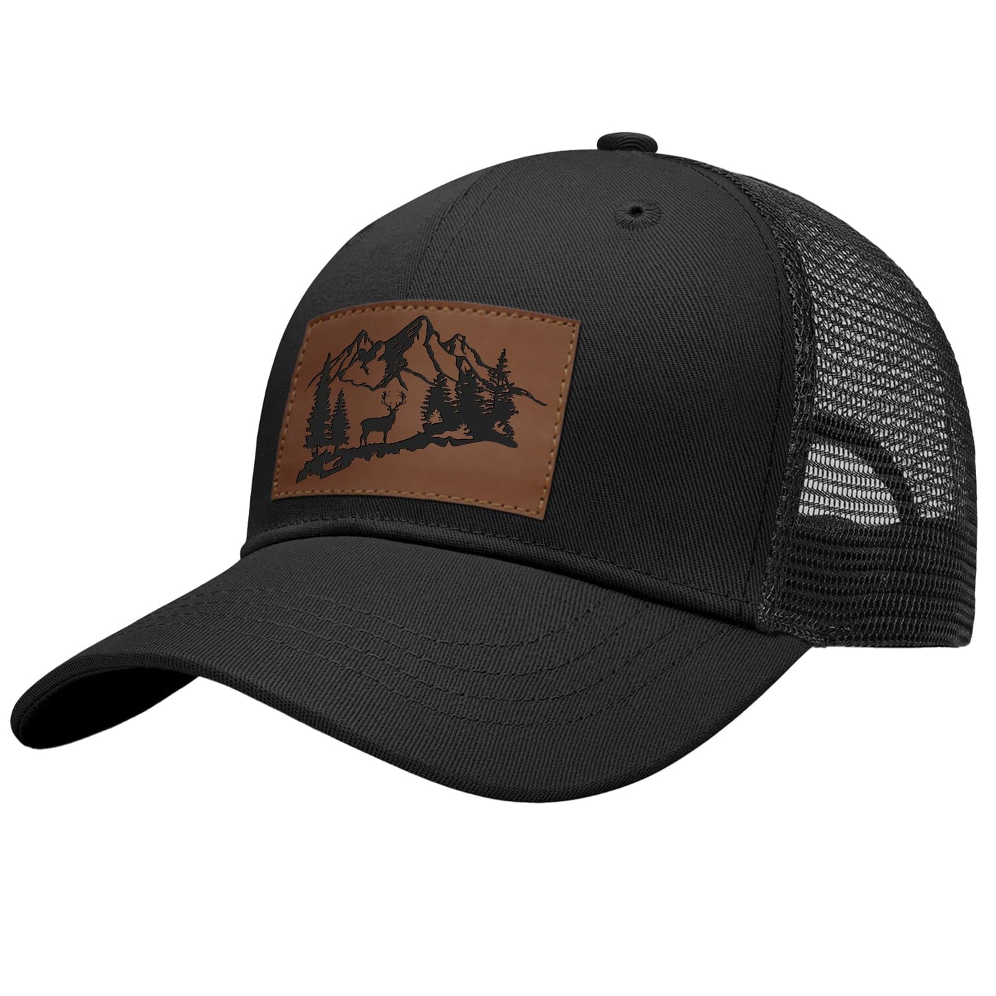 Leather Patch Trucker Hat-Adjustable Baseball Caps,Snap Back Trucker Cap Gift for Men Women Accessory