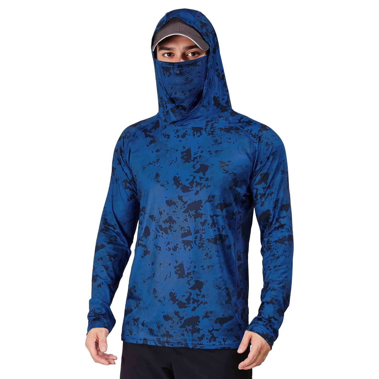 Rodeel UPF 50+ Men’s Long Sleeve Performance Fishing Hiking Shirt with Mask UV Neck Gaiter Hoodie