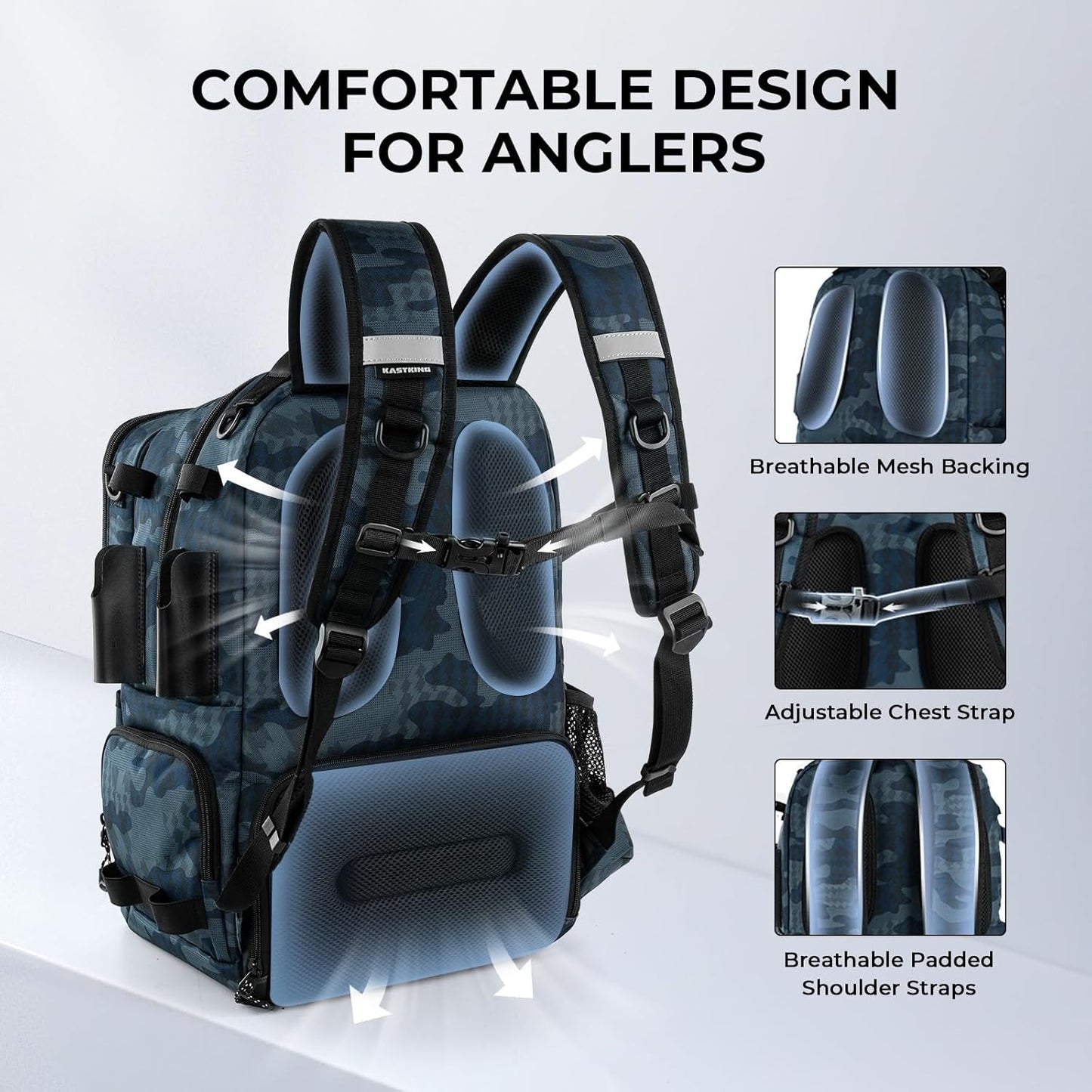 KastKing BaitSpace 50L Fishing Tackle Backpack with Removable Bait Binder,2 Rod Holders Storage Fishing Gear and Equipment