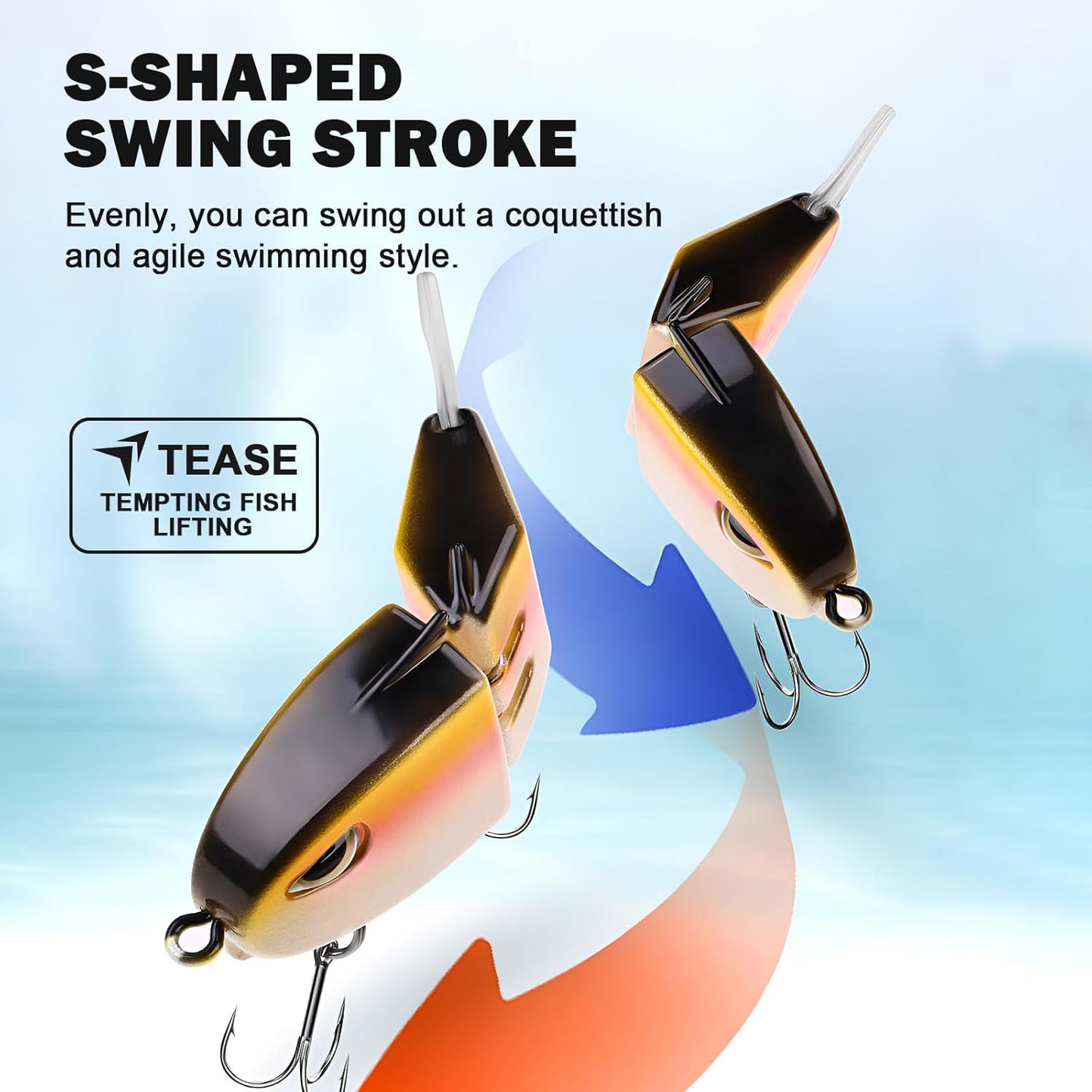 2 Pack Mini Glide Bait, Raptor Fishing Lure, Mini Swimbait, Glide Baits for Bass Amazing Fishing Gear Gifts for Family