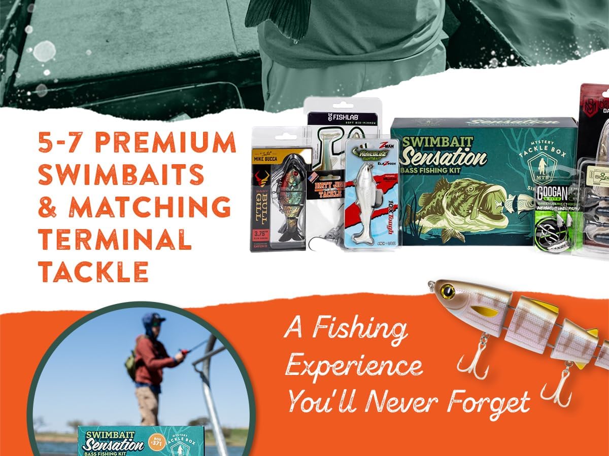 Mystery Tackle Box Swimbaits Fishing Kit – 5-7 Swimbaits Plus Bonus Fishing Decal – Bass, Freshwater & Multi-Species Lures