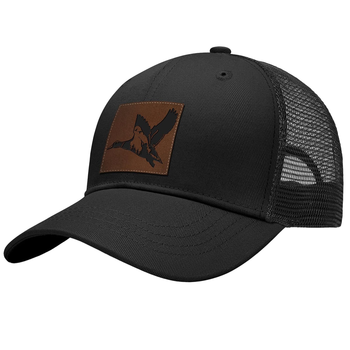 Leather Patch Trucker Hat-Adjustable Baseball Caps,Snap Back Trucker Cap Gift for Men Women Accessory