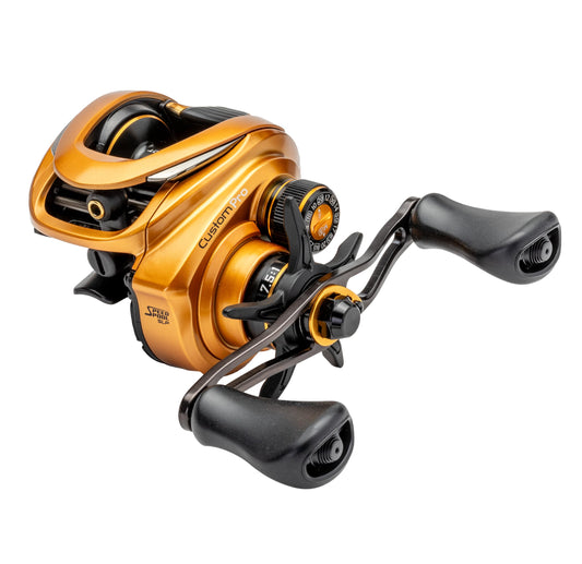 Lew’s Custom Pro Baitcast Fishing Reel, 10+1 Bearings, Aluminum Frame, ParaMag ITB Brake, Aluminum Speed Gears, Carbon Fiber Drag, Gold/Black