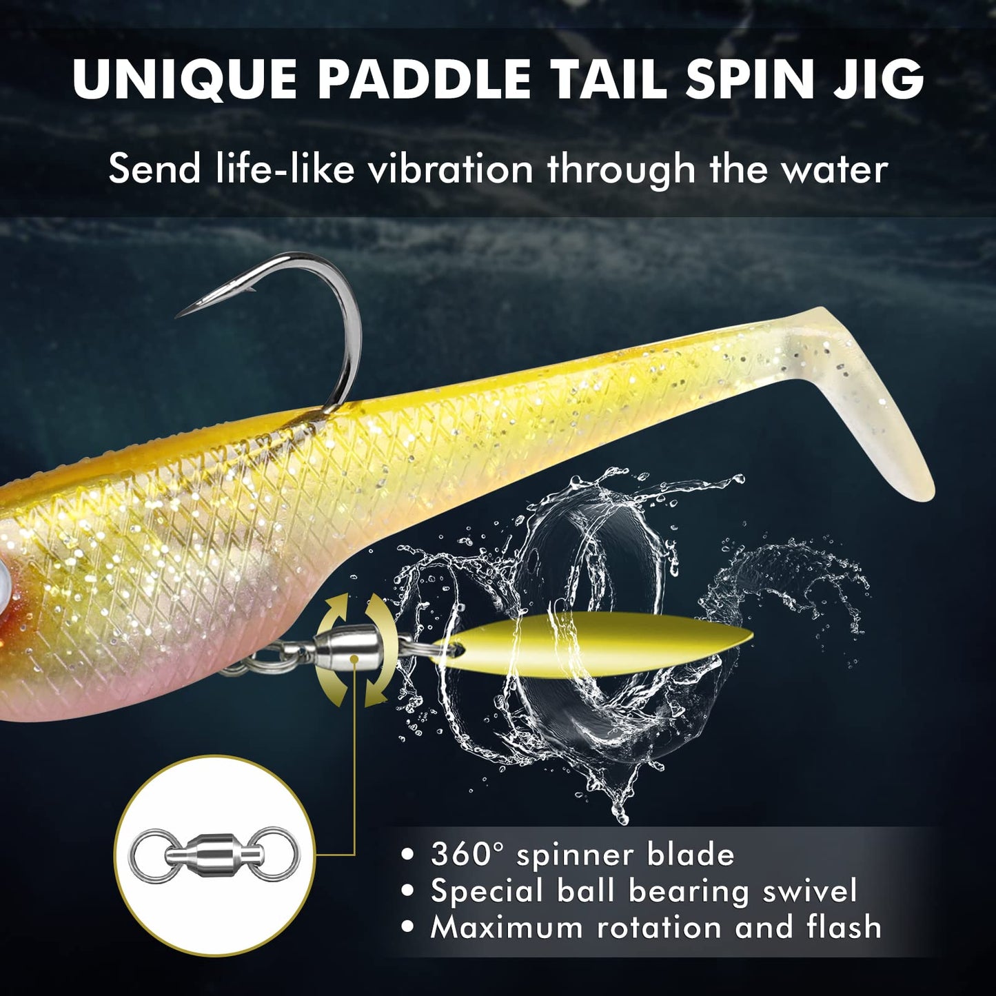 Gotour Weedless Soft Fishing Lures for Freshwater and Saltwater, Premium Pre-Rigged Jig Head Paddle Tail Swimbaits for Bass Fishing，Jigs Fishing Bait for Crappie Trout Walleye, Amazing Fishing Gifts