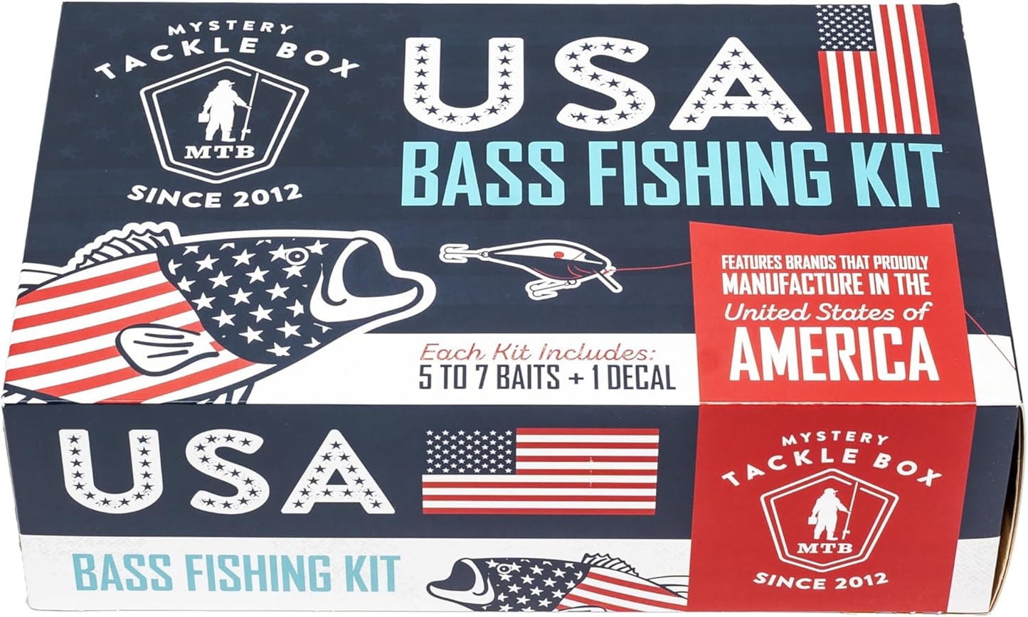 Mystery Tackle Box USA Bass Fishing Kit – 5-7 Baits for Largemouth & Smallmouth Bass – Includes Exclusive USA Decal
