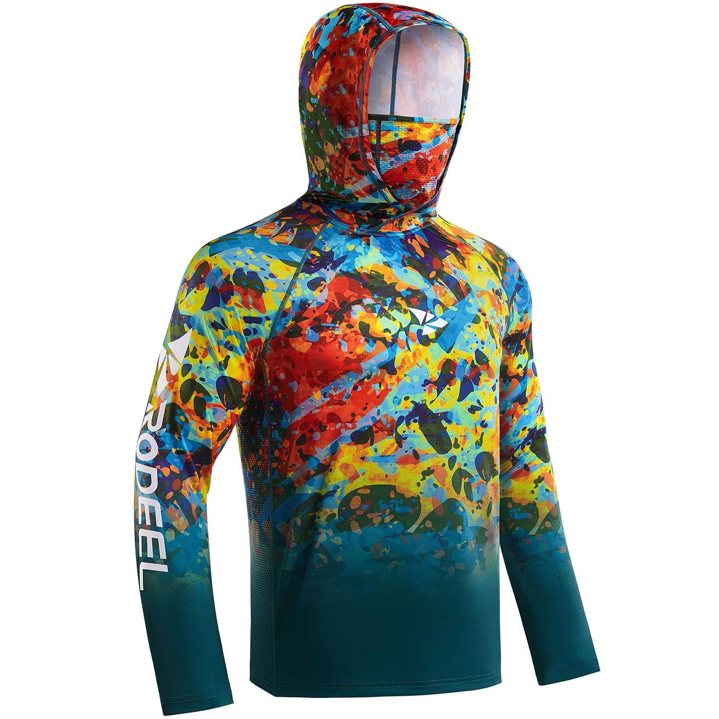 Rodeel UPF 50+ Men’s Long Sleeve Performance Fishing Hiking Shirt with Mask UV Neck Gaiter Hoodie