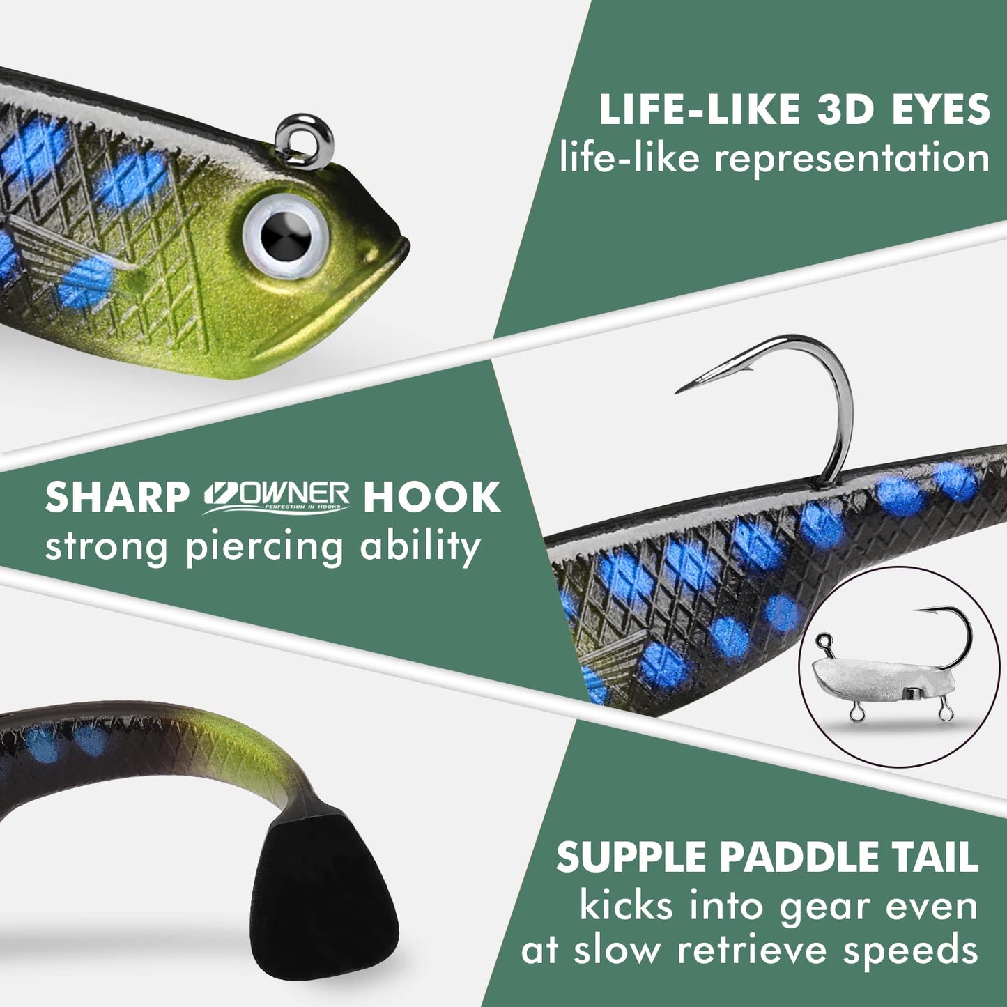Gotour Weedless Soft Fishing Lures for Freshwater and Saltwater, Premium Pre-Rigged Jig Head Paddle Tail Swimbaits for Bass Fishing，Jigs Fishing Bait for Crappie Trout Walleye, Amazing Fishing Gifts