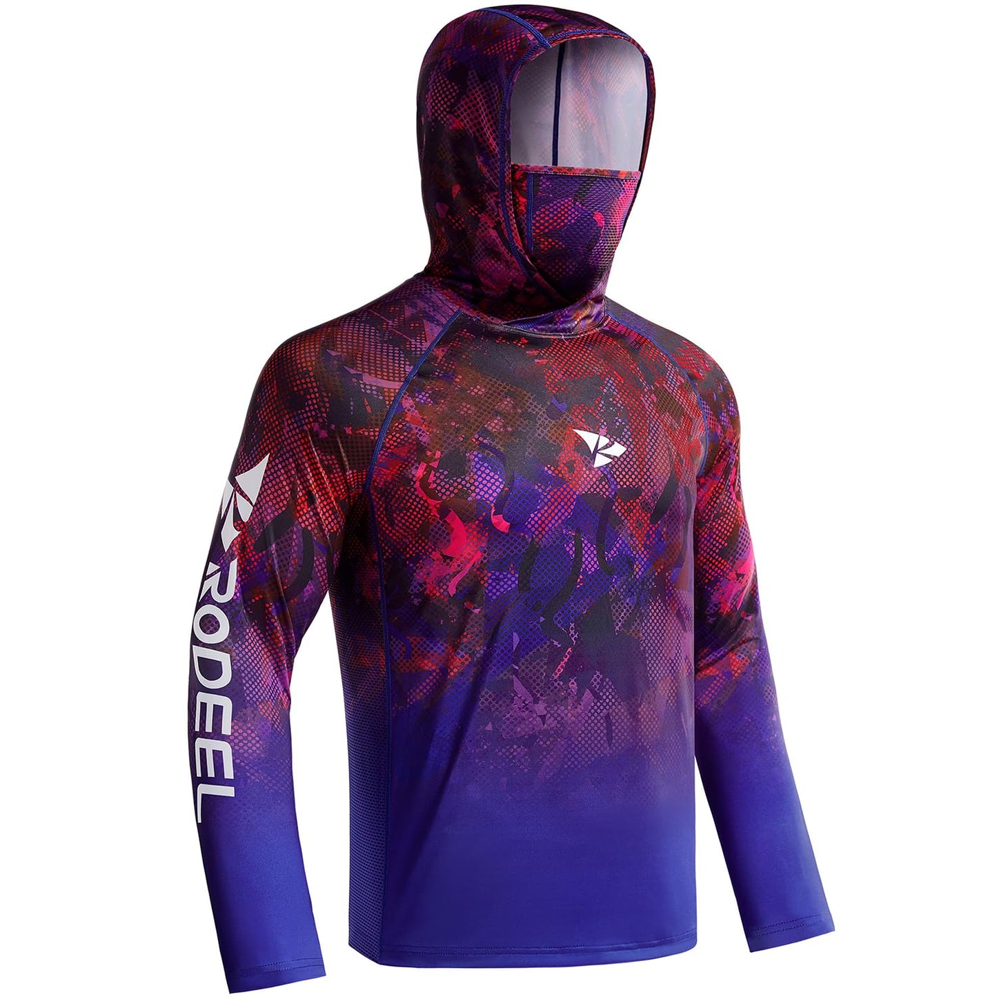 Rodeel UPF 50+ Men’s Long Sleeve Performance Fishing Hiking Shirt with Mask UV Neck Gaiter Hoodie