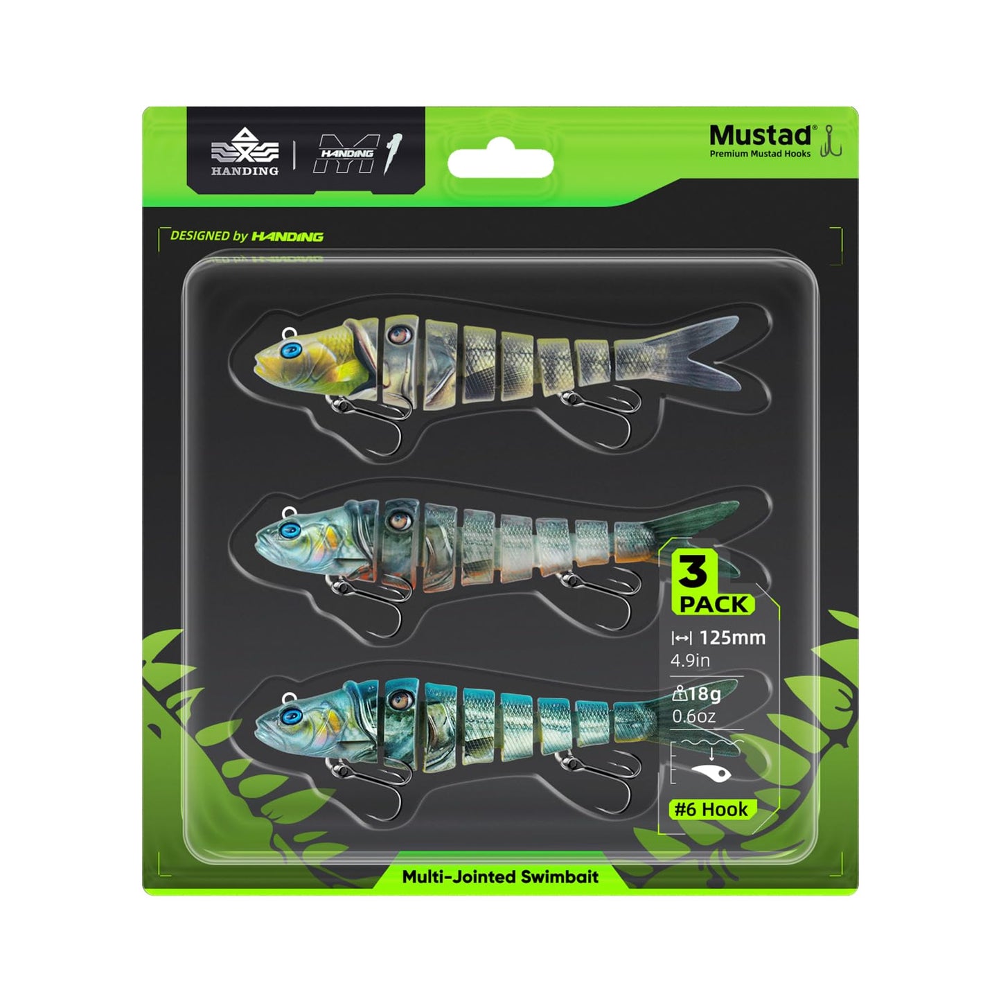 Handing Swimbaits for Bass Pike Walleye, 3 Pieces Lifelike Multi-Jointed Fishing Lures with Mustad Hooks, Fishing Bait for Freshwater and Saltwater