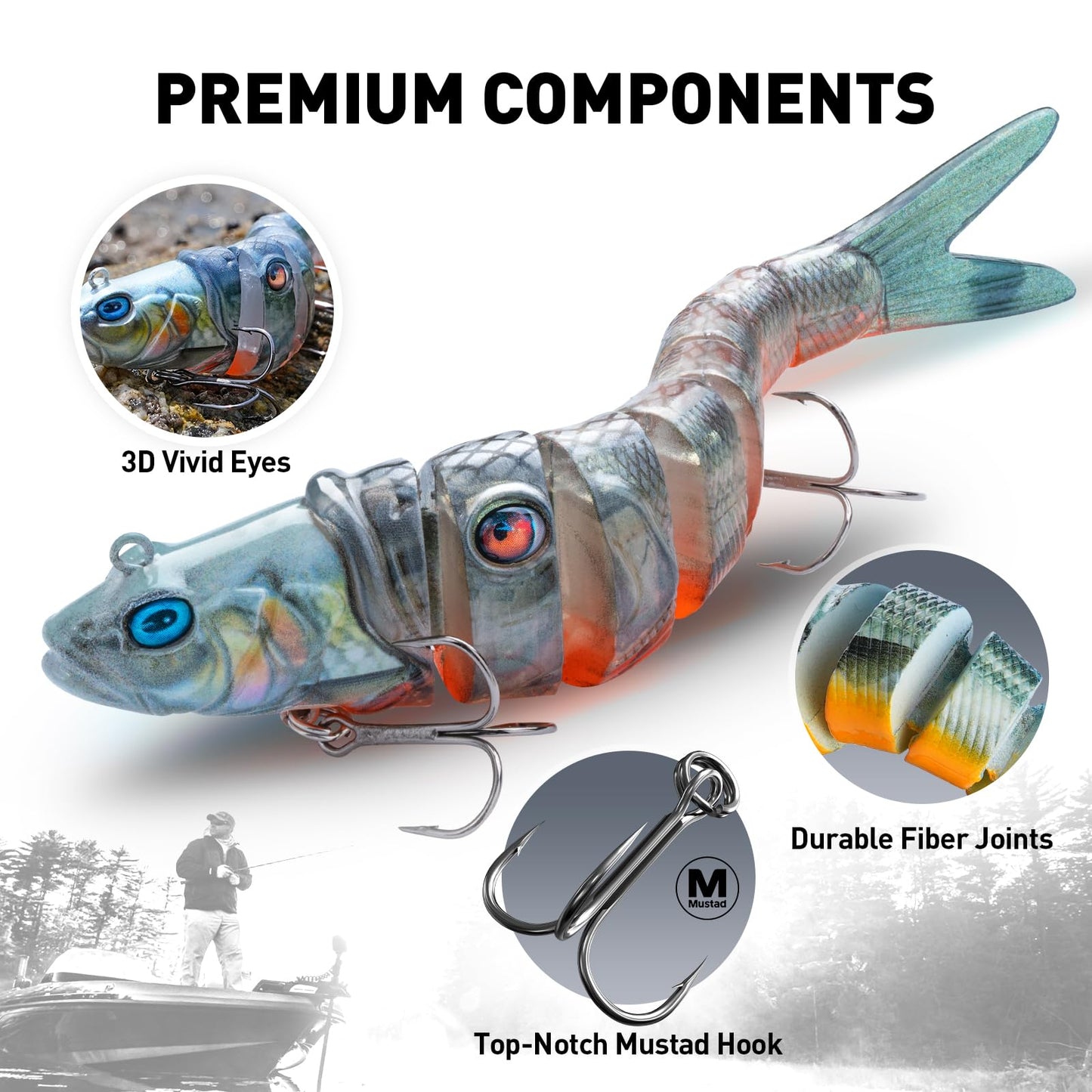 Handing Swimbaits for Bass Pike Walleye, 3 Pieces Lifelike Multi-Jointed Fishing Lures with Mustad Hooks, Fishing Bait for Freshwater and Saltwater