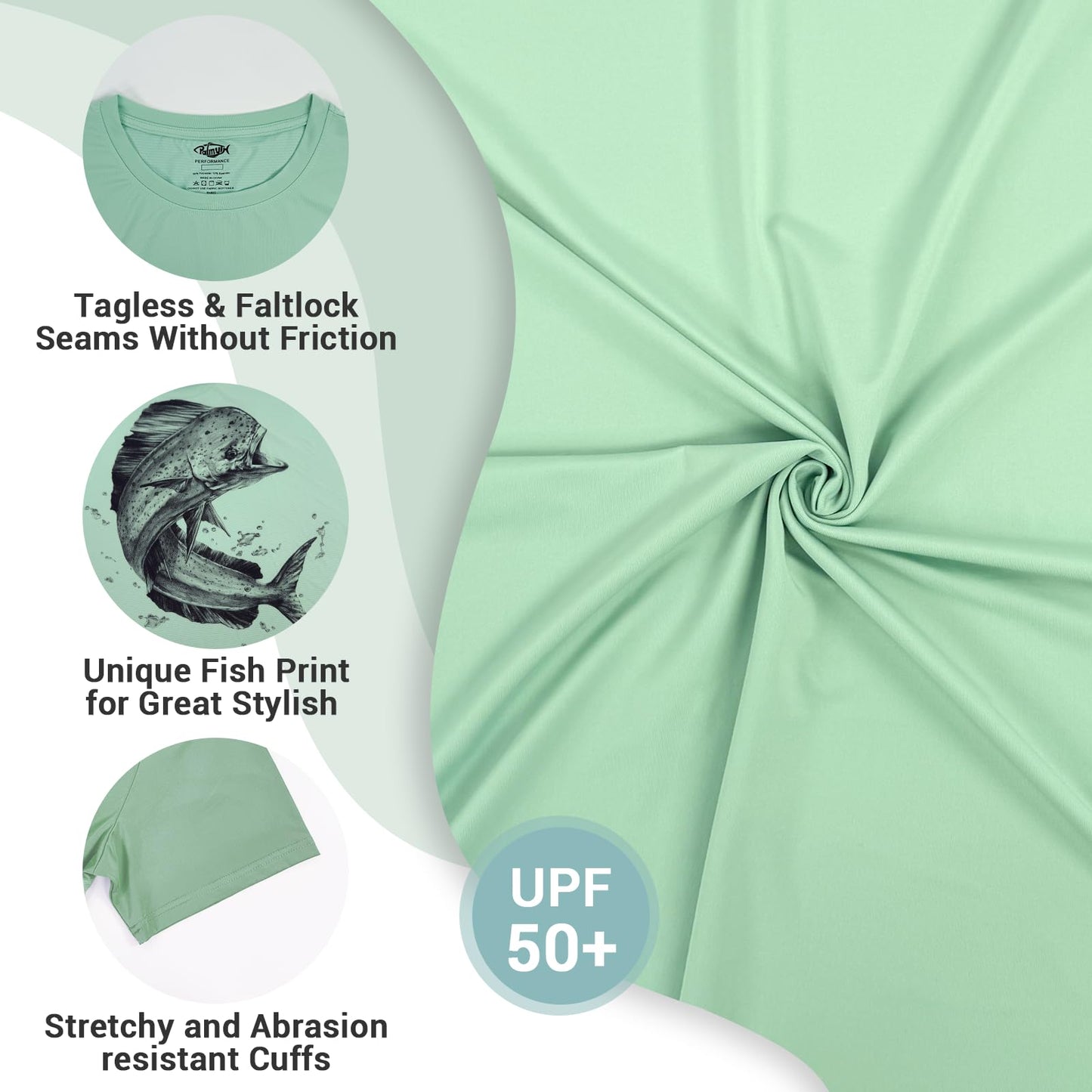 Palmyth Mens Fishing Shirts UPF 50+ Sun Protection Short Sleeve UV T-Shirts Breathable Quick-Dry