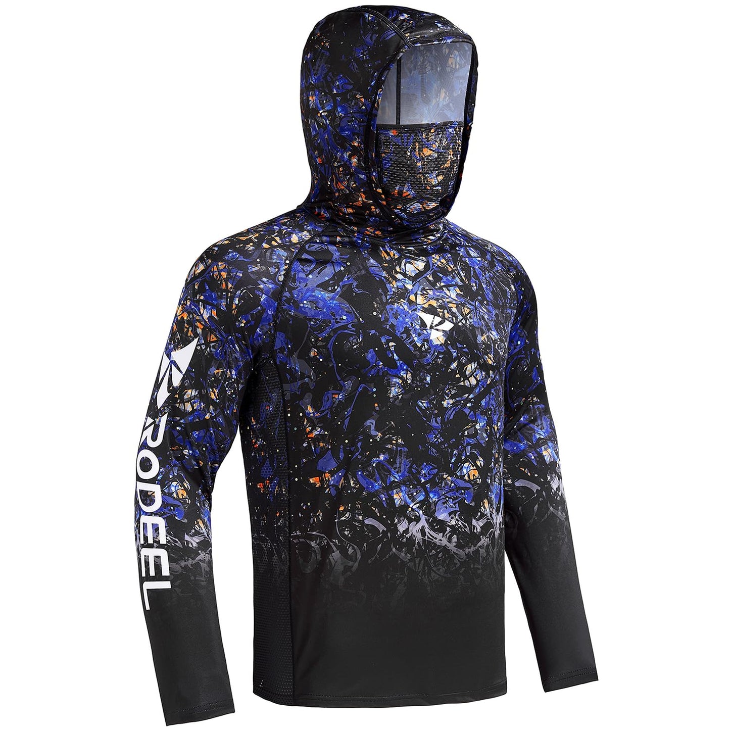 Rodeel UPF 50+ Men’s Long Sleeve Performance Fishing Hiking Shirt with Mask UV Neck Gaiter Hoodie