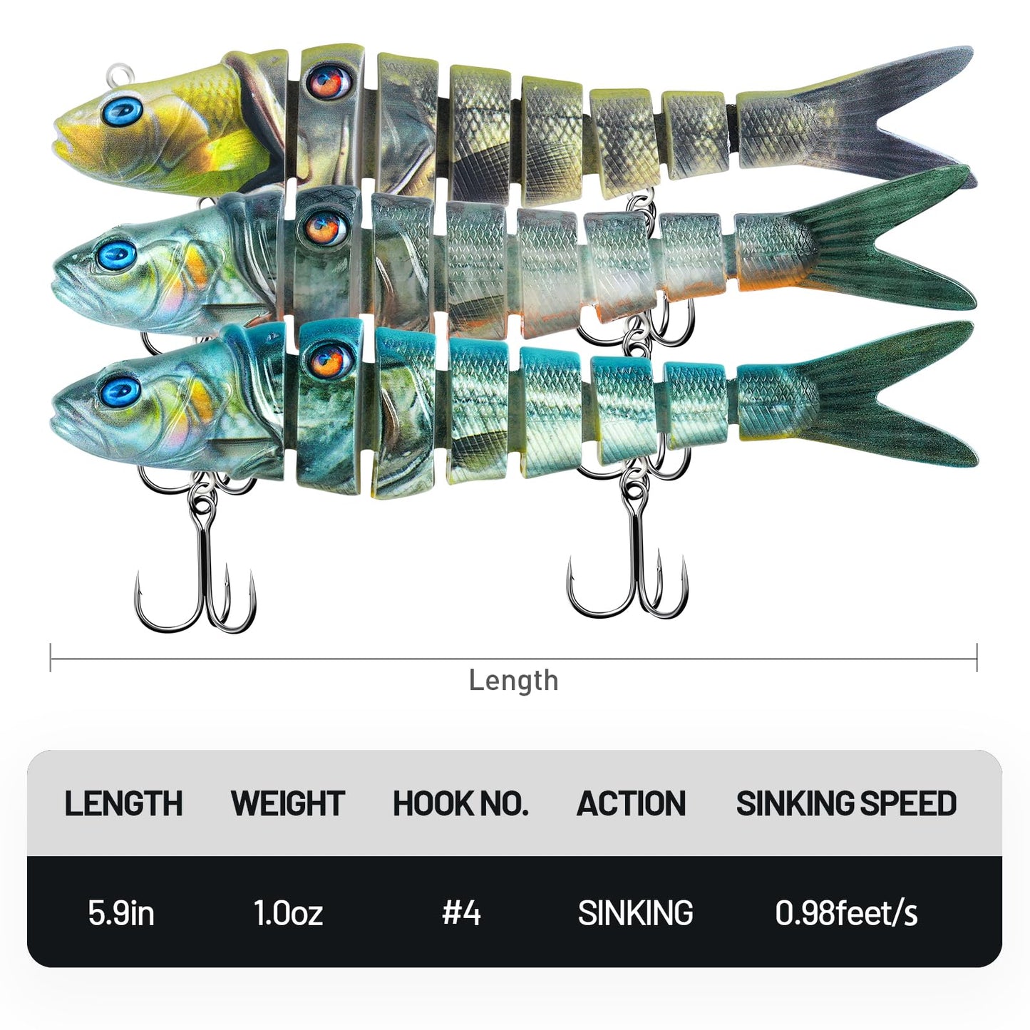 Handing Swimbaits for Bass Pike Walleye, 3 Pieces Lifelike Multi-Jointed Fishing Lures with Mustad Hooks, Fishing Bait for Freshwater and Saltwater
