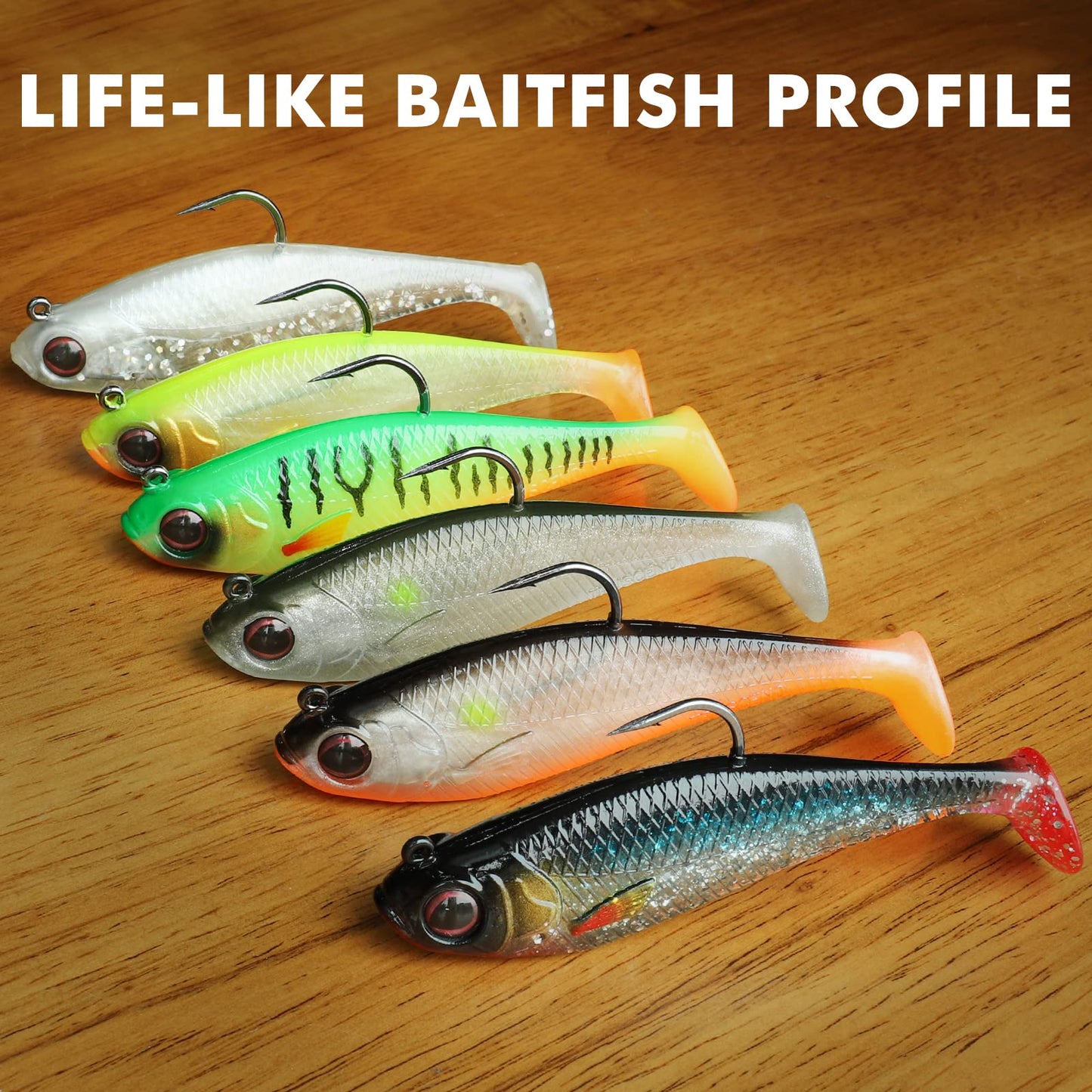 Gotour Weedless Soft Fishing Lures for Freshwater and Saltwater, Premium Pre-Rigged Jig Head Paddle Tail Swimbaits for Bass Fishing，Jigs Fishing Bait for Crappie Trout Walleye, Amazing Fishing Gifts