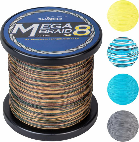Braided Fishing Line, 8 Strands, Abrasion Resistant, No Stretch, Colored for Visibility, Saltwater/Freshwater