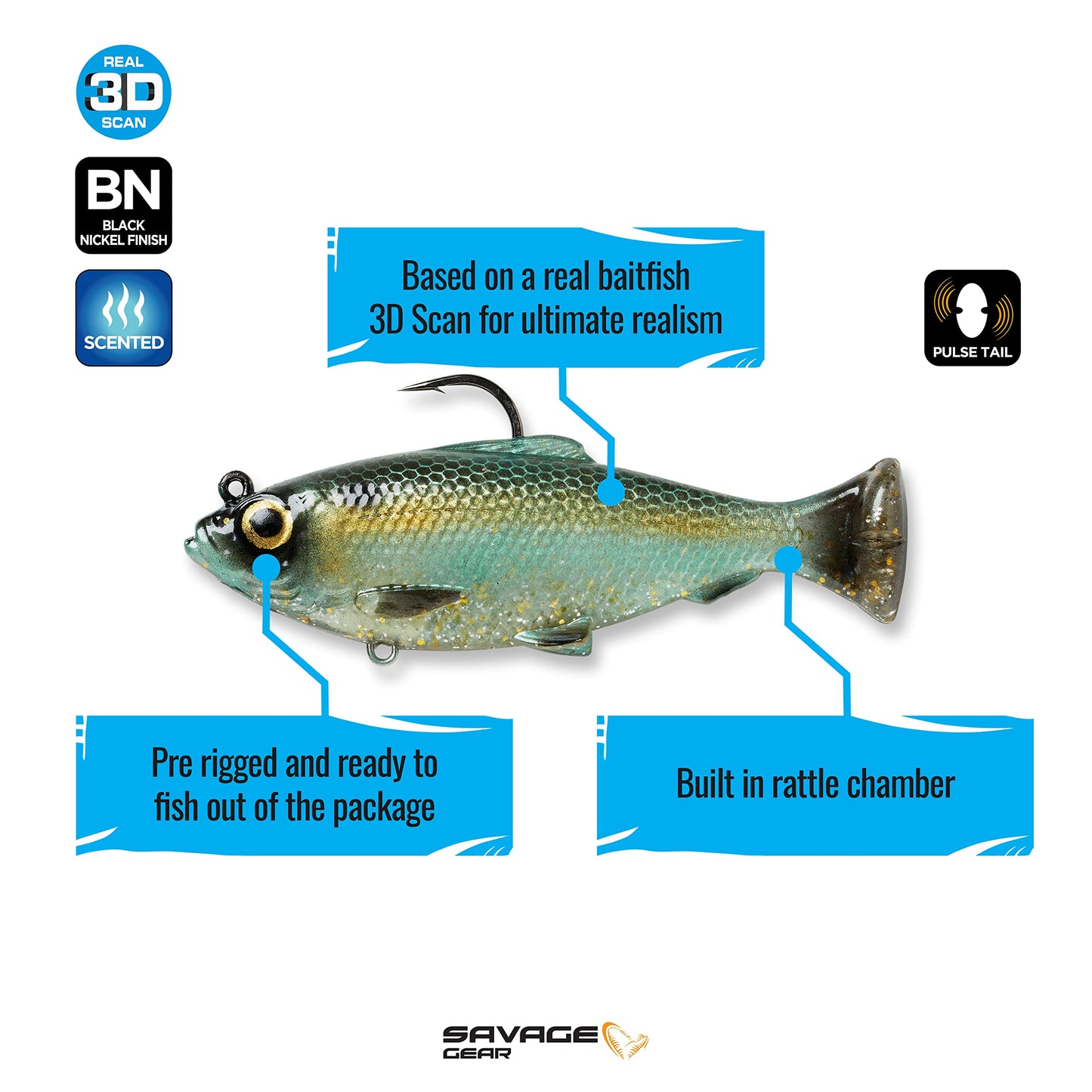Savage Gear Pulse Tail Baitfish RTF Fishing Soft Bait