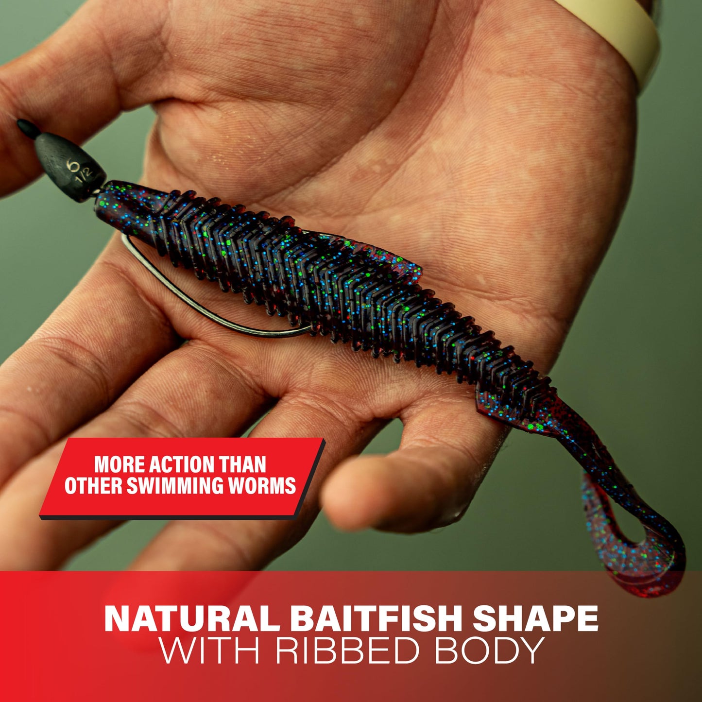 6th Sense – Judge 5.9 – Soft Plastic Swimbait Worm – Bass Fishing – Ribbed Body Thump Tail (5 per Pack)