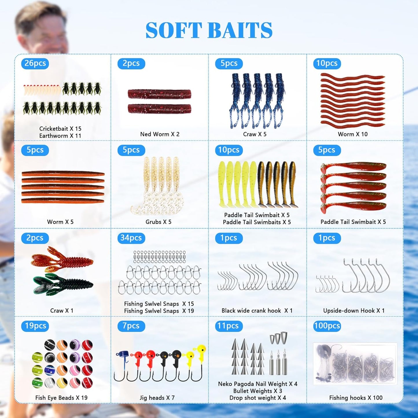 322-Piece Fishing Lures Kit - Buzz Bait/Spinner Baits/Jig/Frog, Fishing Tackle Box with Tackle Included, Soft Bait/Hooks/Weights, Fishing Gear Lure Kit Gift for Men Freshwater Bass Trout