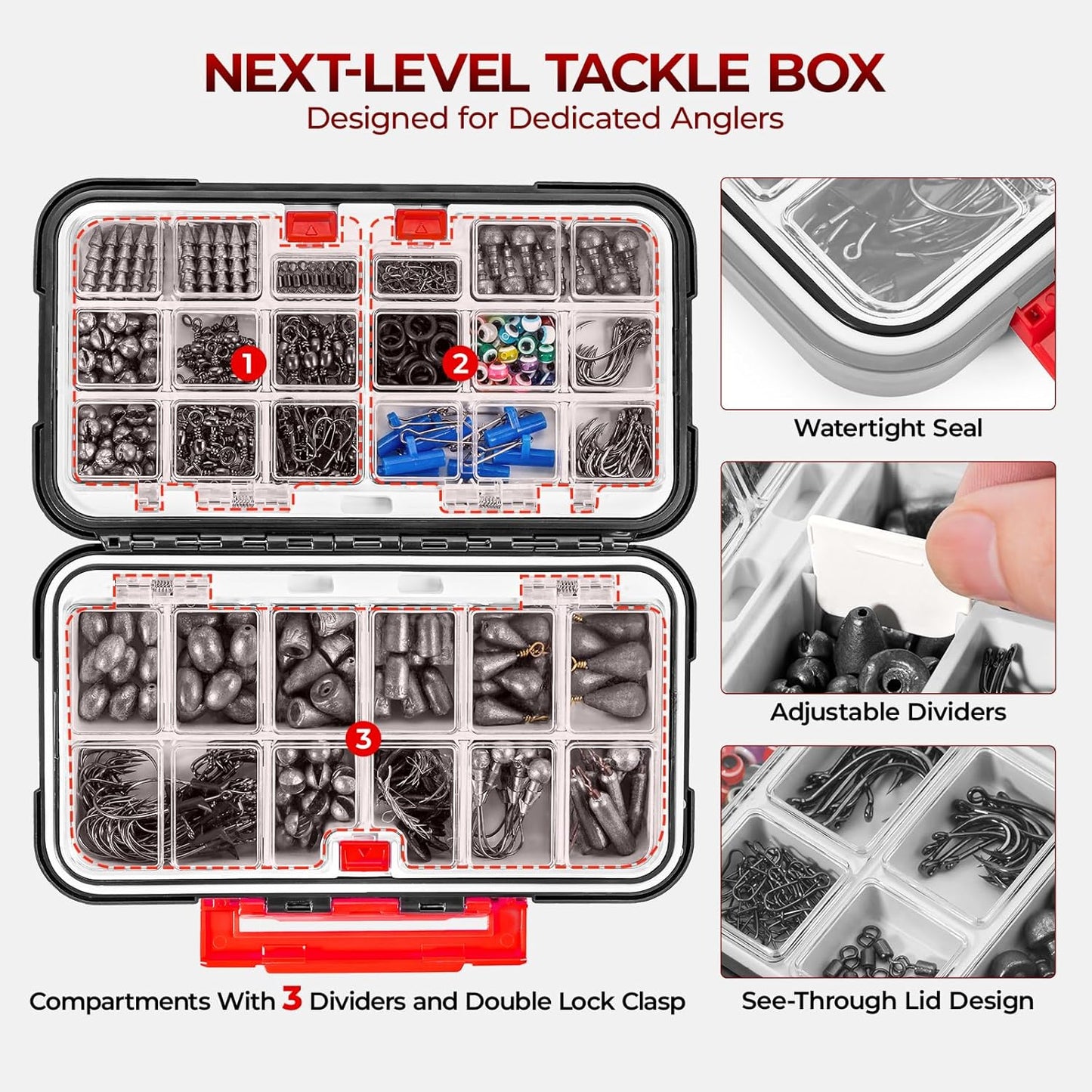 MadBite by KastKing 182/265/400pcs Compact Fishing Tackle Kit - All-in-One Freshwater Hooks, Weights, Bobbers in Tackle Box, Fishing Gear Set for Bass Trout Panfish