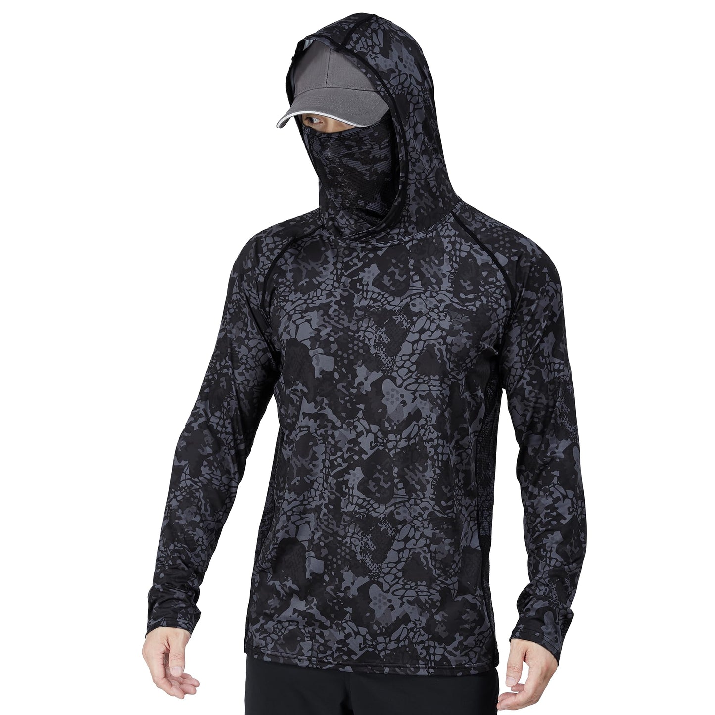 Rodeel UPF 50+ Men’s Long Sleeve Performance Fishing Hiking Shirt with Mask UV Neck Gaiter Hoodie