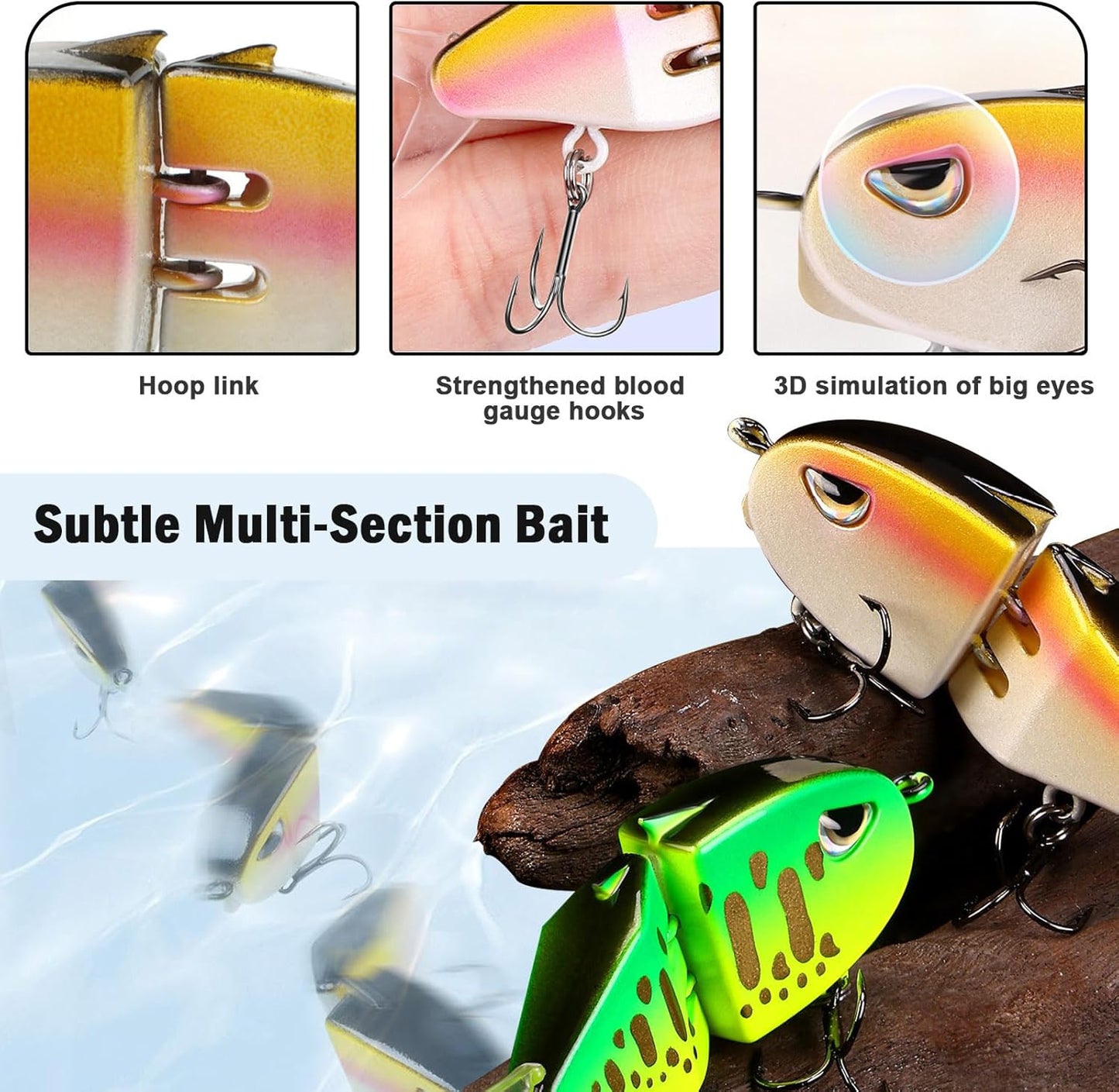 2 Pack Mini Glide Bait, Raptor Fishing Lure, Mini Swimbait, Glide Baits for Bass Amazing Fishing Gear Gifts for Family