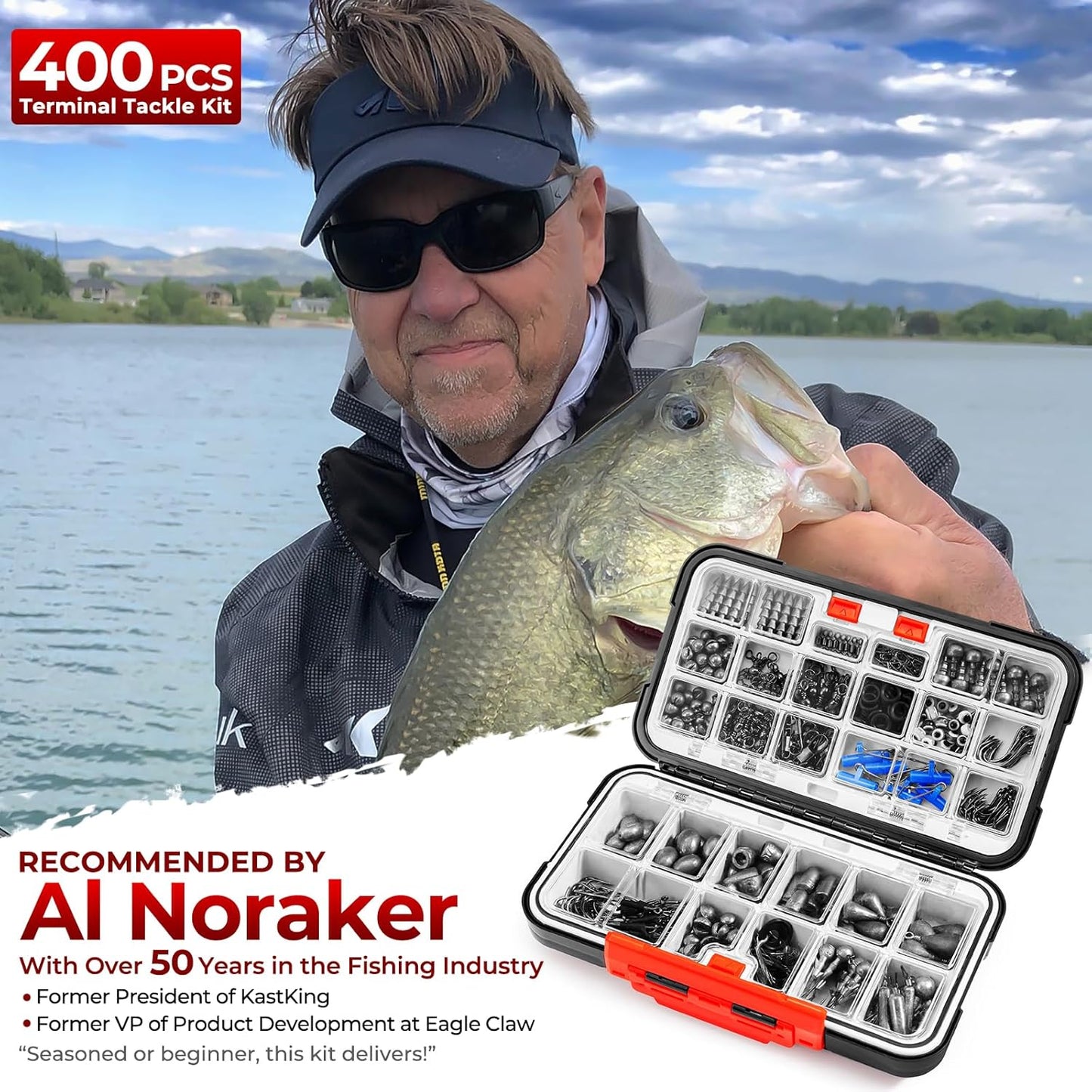 MadBite by KastKing 182/265/400pcs Compact Fishing Tackle Kit - All-in-One Freshwater Hooks, Weights, Bobbers in Tackle Box, Fishing Gear Set for Bass Trout Panfish