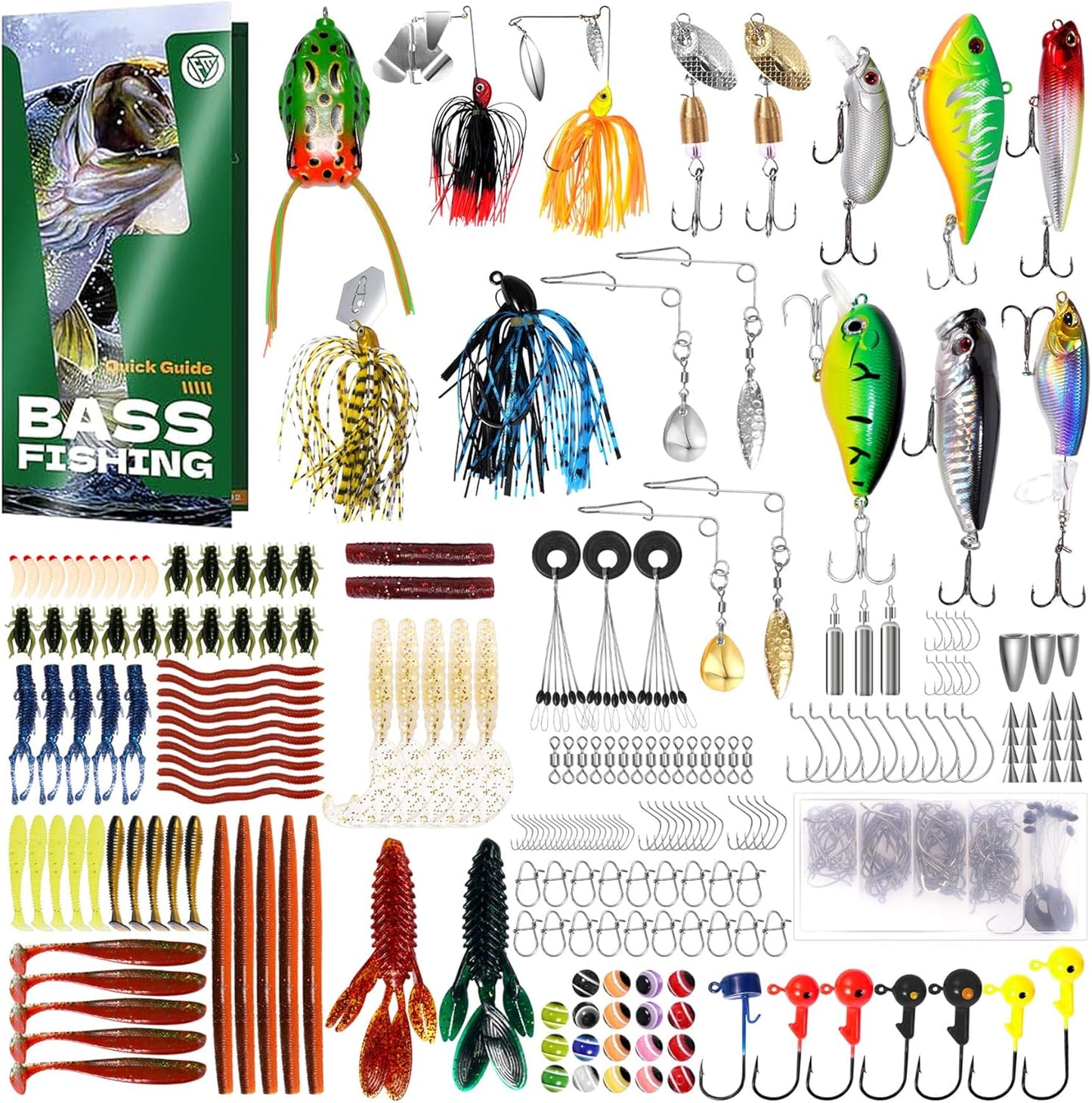 322-Piece Fishing Lures Kit - Buzz Bait/Spinner Baits/Jig/Frog, Fishing Tackle Box with Tackle Included, Soft Bait/Hooks/Weights, Fishing Gear Lure Kit Gift for Men Freshwater Bass Trout