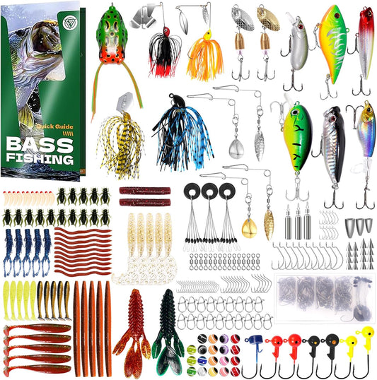 322-Piece Fishing Lures Kit - Buzz Bait/Spinner Baits/Jig/Frog, Fishing Tackle Box with Tackle Included, Soft Bait/Hooks/Weights, Fishing Gear Lure Kit Gift for Men Freshwater Bass Trout