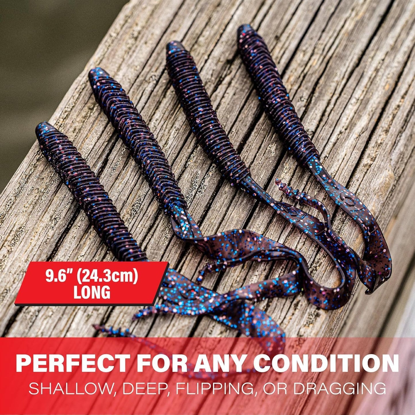 6th Sense – Boosa 9.6" Ribbon Tail Worm – Bass Fishing Lure with Alternating Ribs, Flexible Body Action, and Vibrating Ringed Tail for Added Motion – Made in The USA