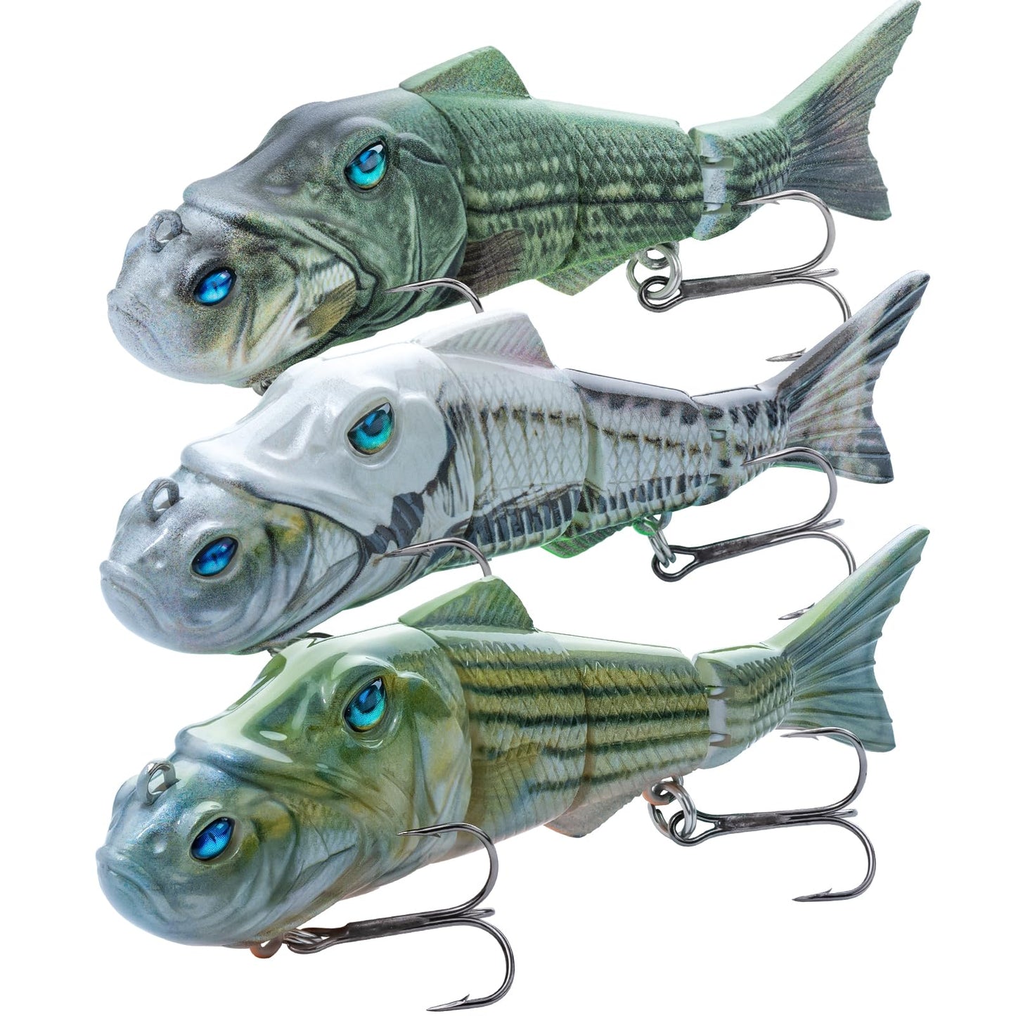 Handing Swimbaits for Bass Pike Walleye, 3 Pieces Lifelike Multi-Jointed Fishing Lures with Mustad Hooks, Fishing Bait for Freshwater and Saltwater
