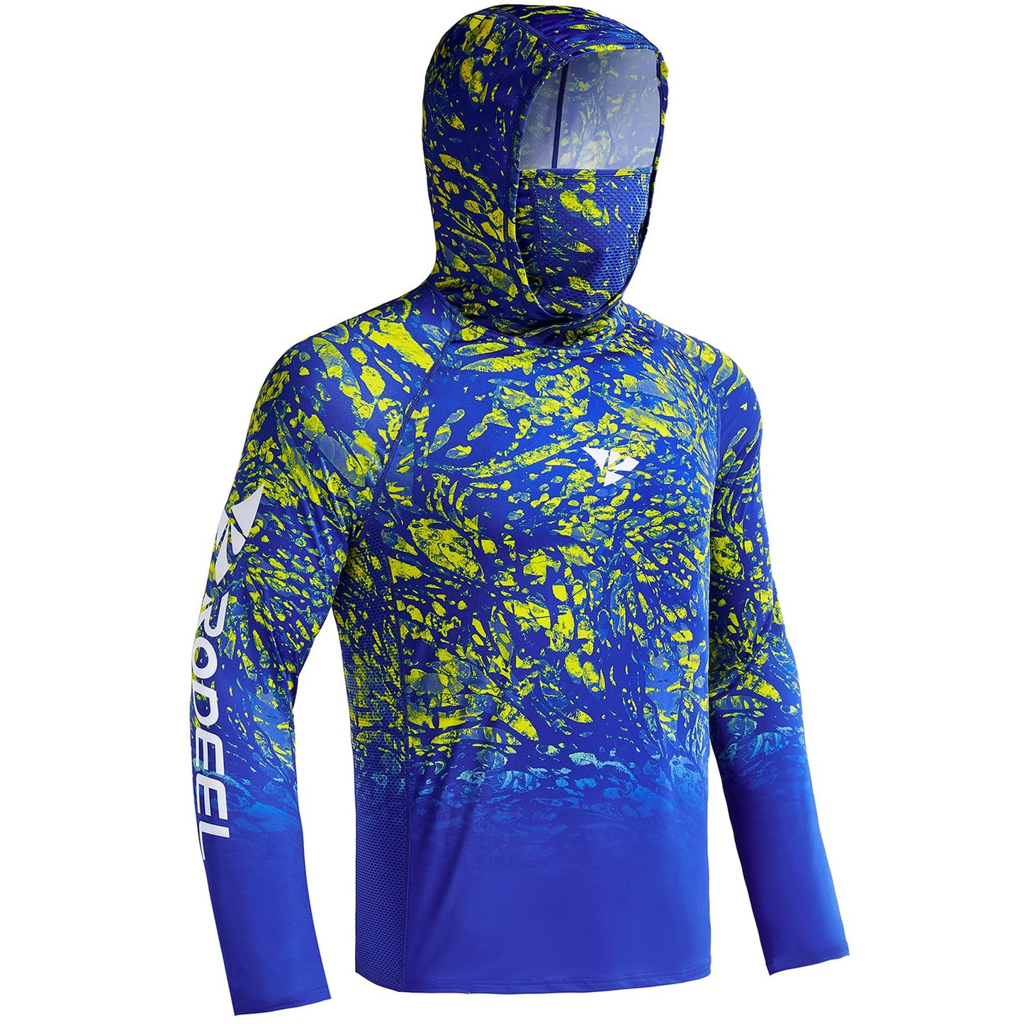 Rodeel UPF 50+ Men’s Long Sleeve Performance Fishing Hiking Shirt with Mask UV Neck Gaiter Hoodie