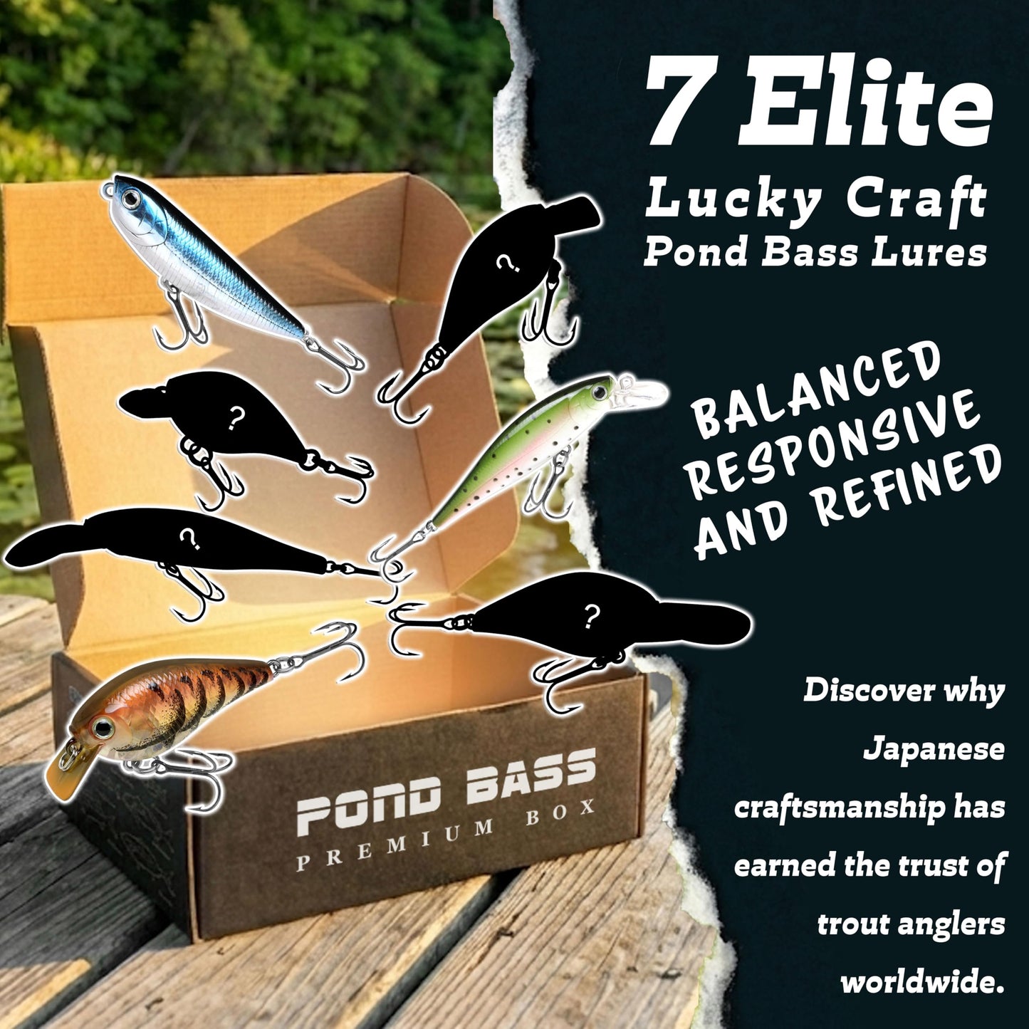 LUCKY CRAFT Premium Fishing Box, Pack of 7 Fishing Lures for Saltwater and Freshwater Fish Including | Bass | Trout | Pike | Musky | Walleye | Halibut | Striped Bass | Seabass |