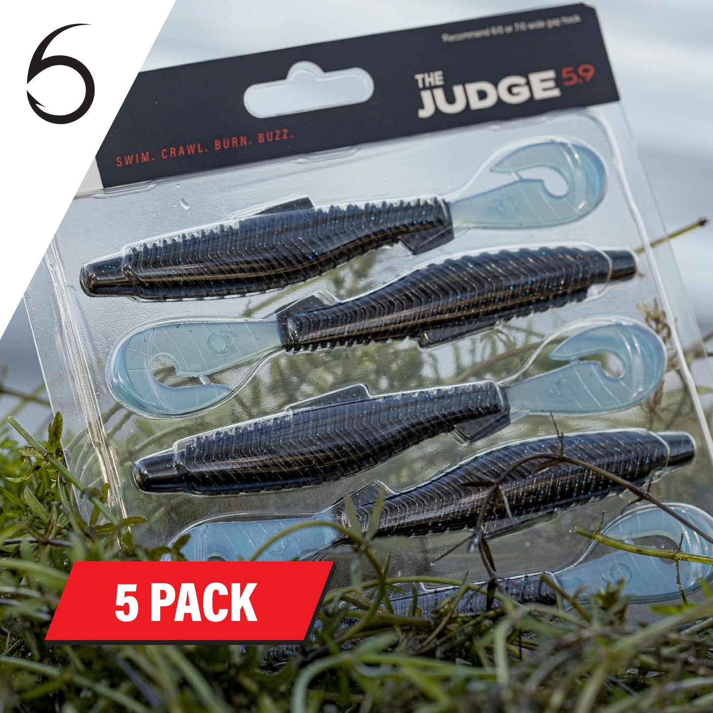 6th Sense – Judge 5.9 – Soft Plastic Swimbait Worm – Bass Fishing – Ribbed Body Thump Tail (5 per Pack)