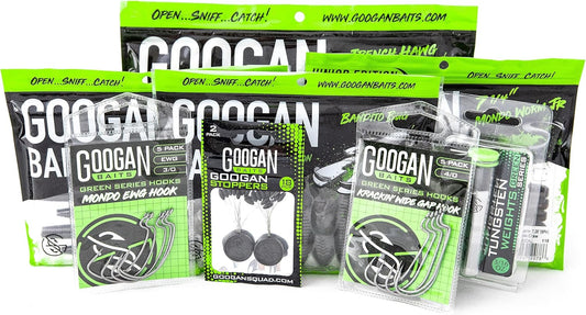 GOOGAN BAITS Texas Rig Bundle - Complete Bass Fishing Kit with Soft Plastic Lures, Hooks, Weights, & Accessories